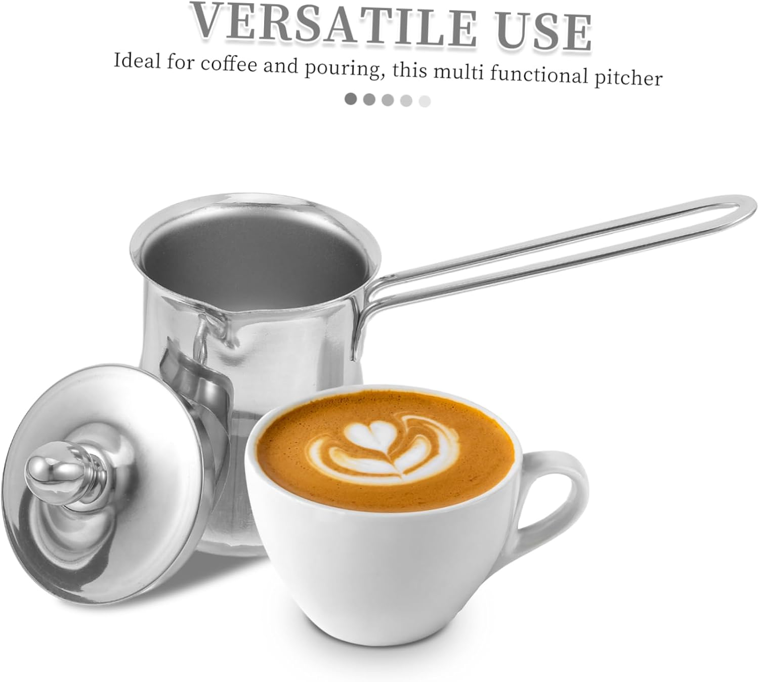 SHOWERORO Thickened Stainless Steel Frothing Pitcher with Lid Portable Milk Pouring Cup for Home Office Travel Compact Espresso Milk Jug with Handle for Coffee Frother image number 4