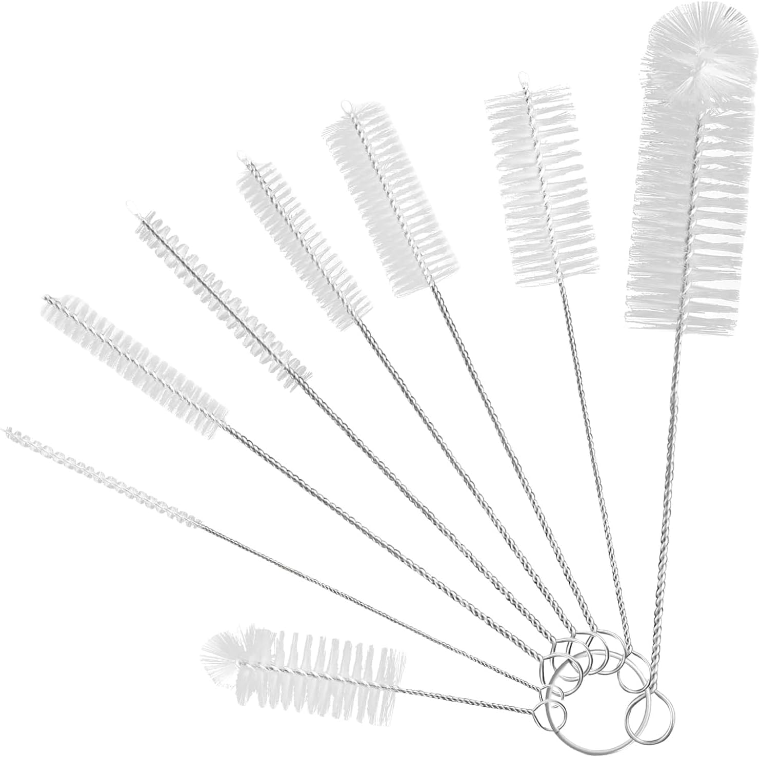 8 Pieces Small Bottle Brushes, Nylon Straw Cleaning Brush Set for Washing Narrow Neck Water Bottles, Glasses, Teapot Pourers (White) image number 4
