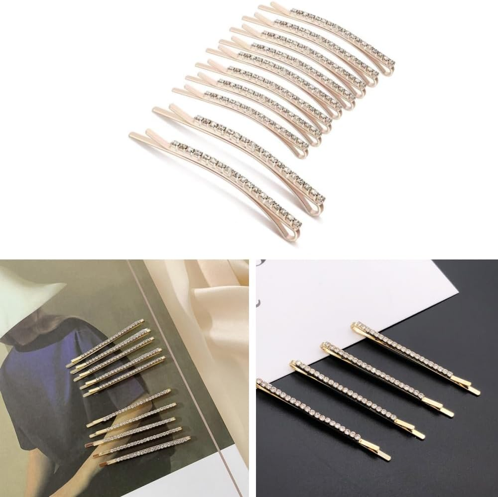 Changyeah Crystal Hair Pins, 12 Pieces Crystal Hair Pins, Diamond Hair Clips, Hair Clips, Accessories for Women, Girls, Gift and Birthday (Gold) image number 6