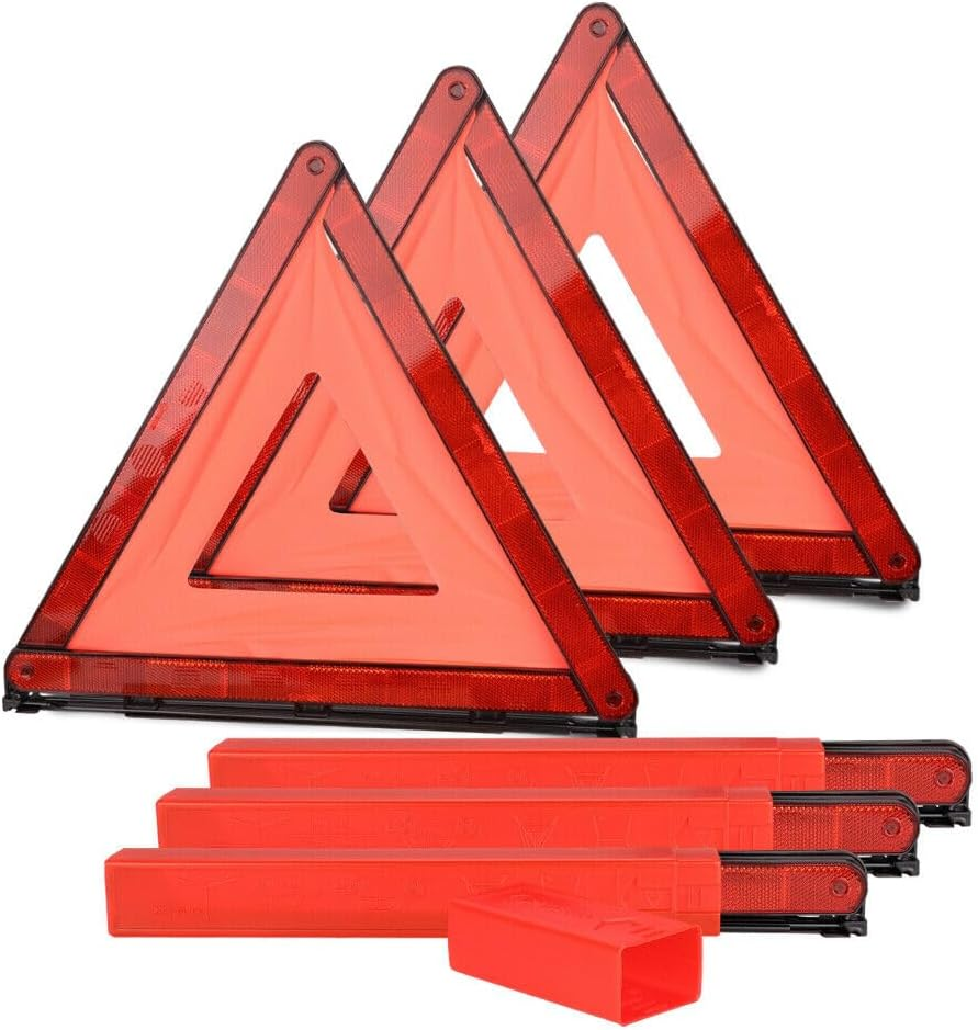 HOURSDY 3-Pack Safety Triangle Kit, Foldable Emergency Road Warning Reflector Roadside Reflective Warning Sign Emergency Car Kit with Storage Box image number 1