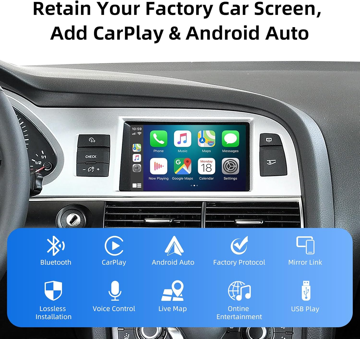 ANYFAR Decoder Adapter Fits 2009-2015 Audi Vehicles A6 & Q7 with MMI 3G System, Supports Wireless Carplay/Android Auto/Voice Control/Mirror Link/Camera/Usb Drive/Navigation Etc image number 1