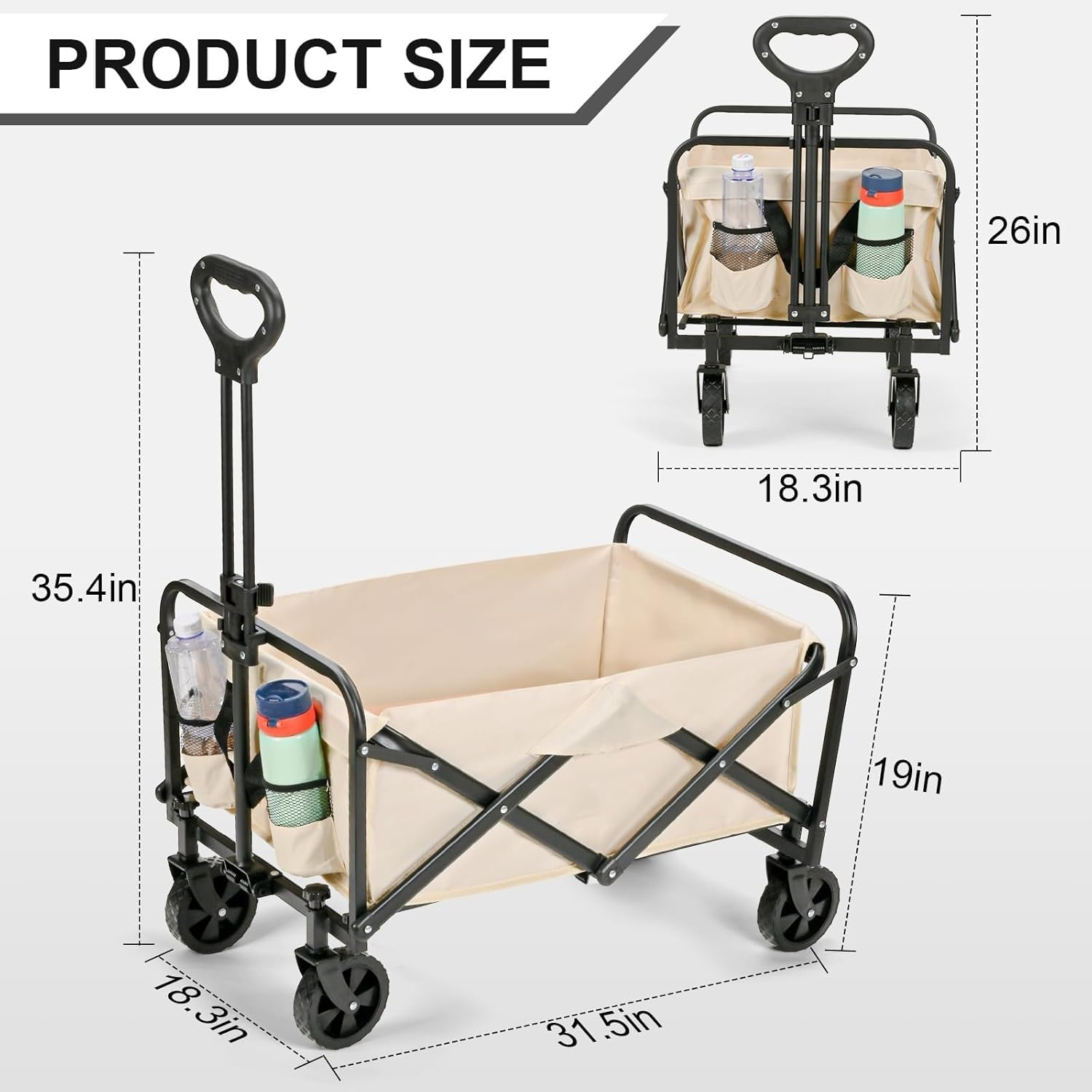 Collapsible Wagon Cart, Ultra-Large Wagons Carts Foldable, Heavy Duty Folding Wagon with Wheels, Utility All Terrain Wagon for Groceries, Garden, Sports, Beach, Shopping,(Beige) 330Lbs image number 1