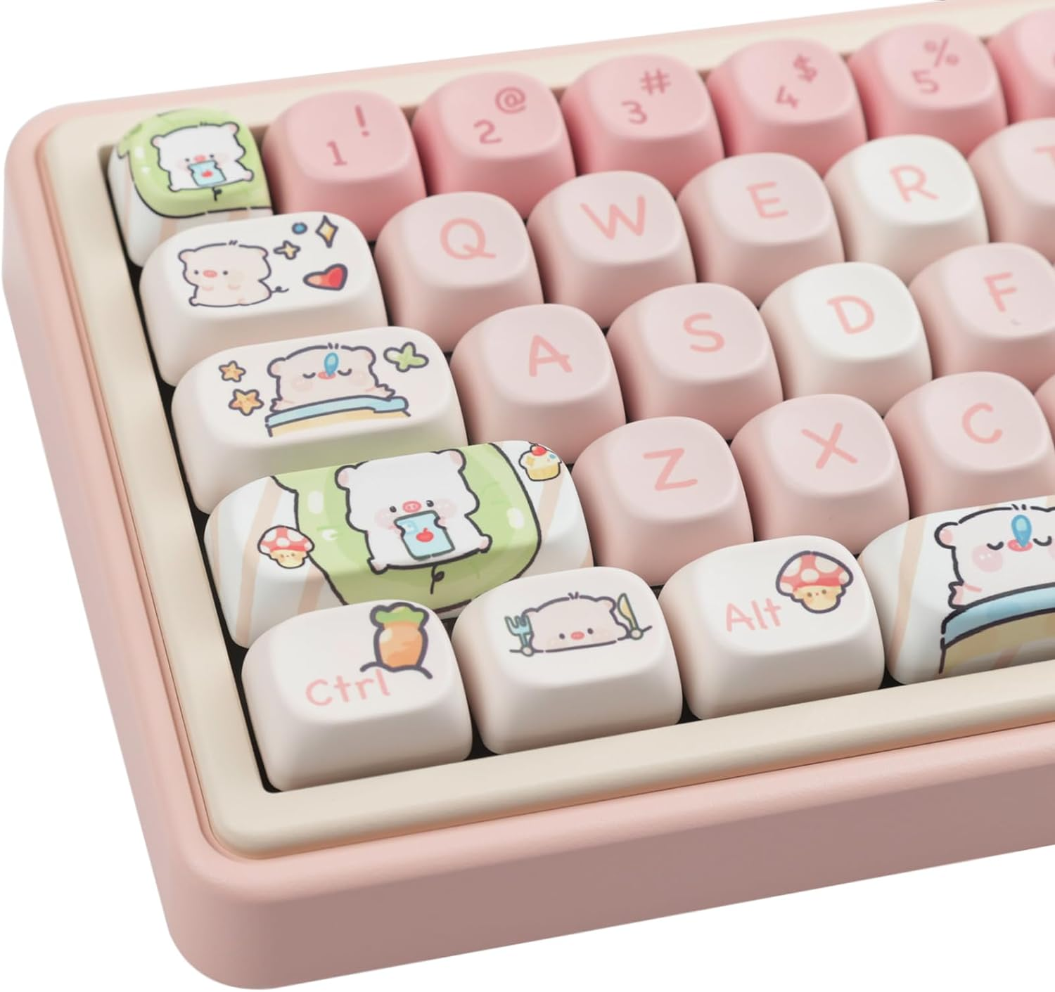 Hyekit PBT Keycaps for Mechanical Keyboard - 145 Keys Pink Pig Keycaps, Dye-Sublimation Cute Keycaps MOA Profile Custom Keycaps for Cherry Gateron MX Switches, for Mac Windows PC Keyboard image number 3