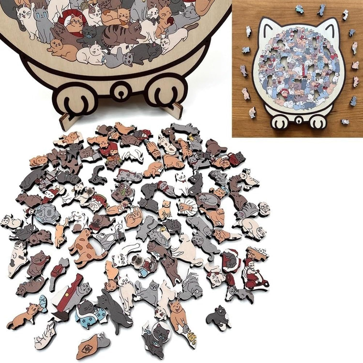 Cat Jigsaw Puzzles, 135-Piece Cat Shaped Wooden Jigsaw Puzzle for Adults (Grey) image number 3