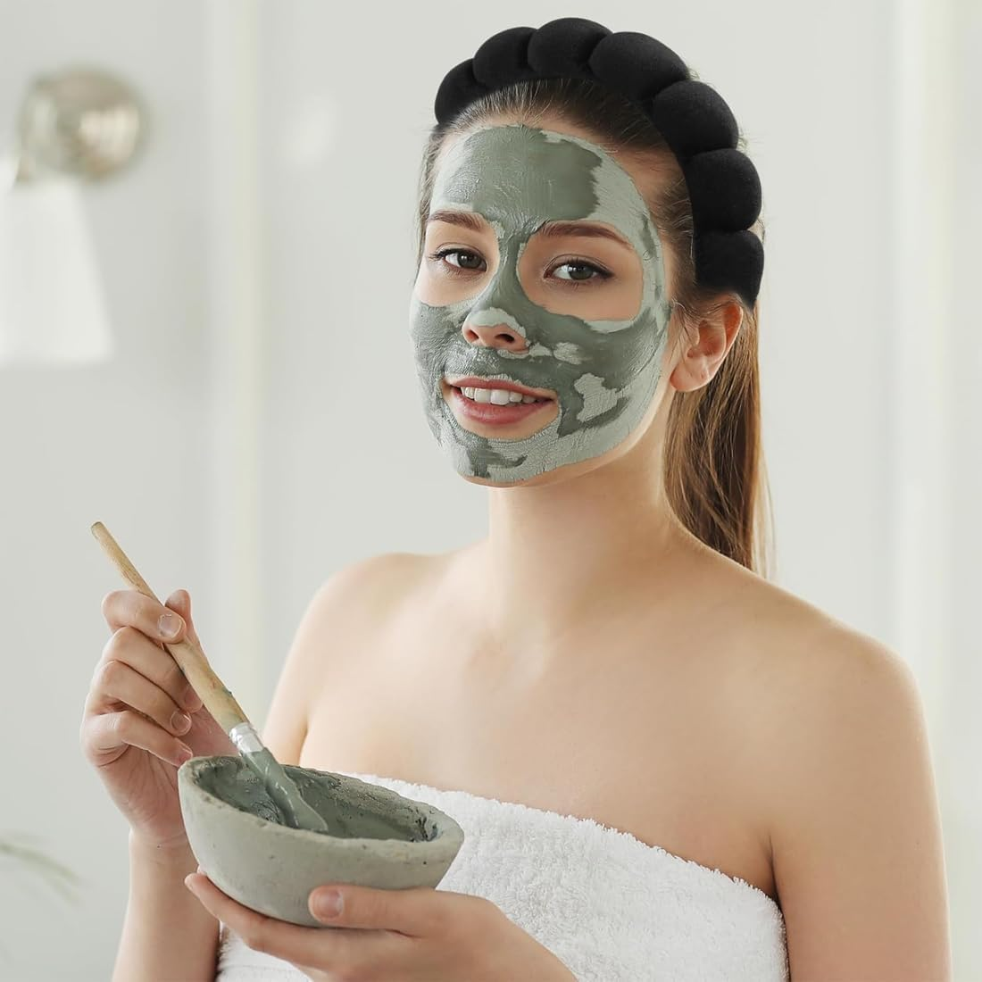 Bubble Headband, Make-Up Headband for Washing the Face, Make up Remover, Shower, Skin Care (Black) image number 3