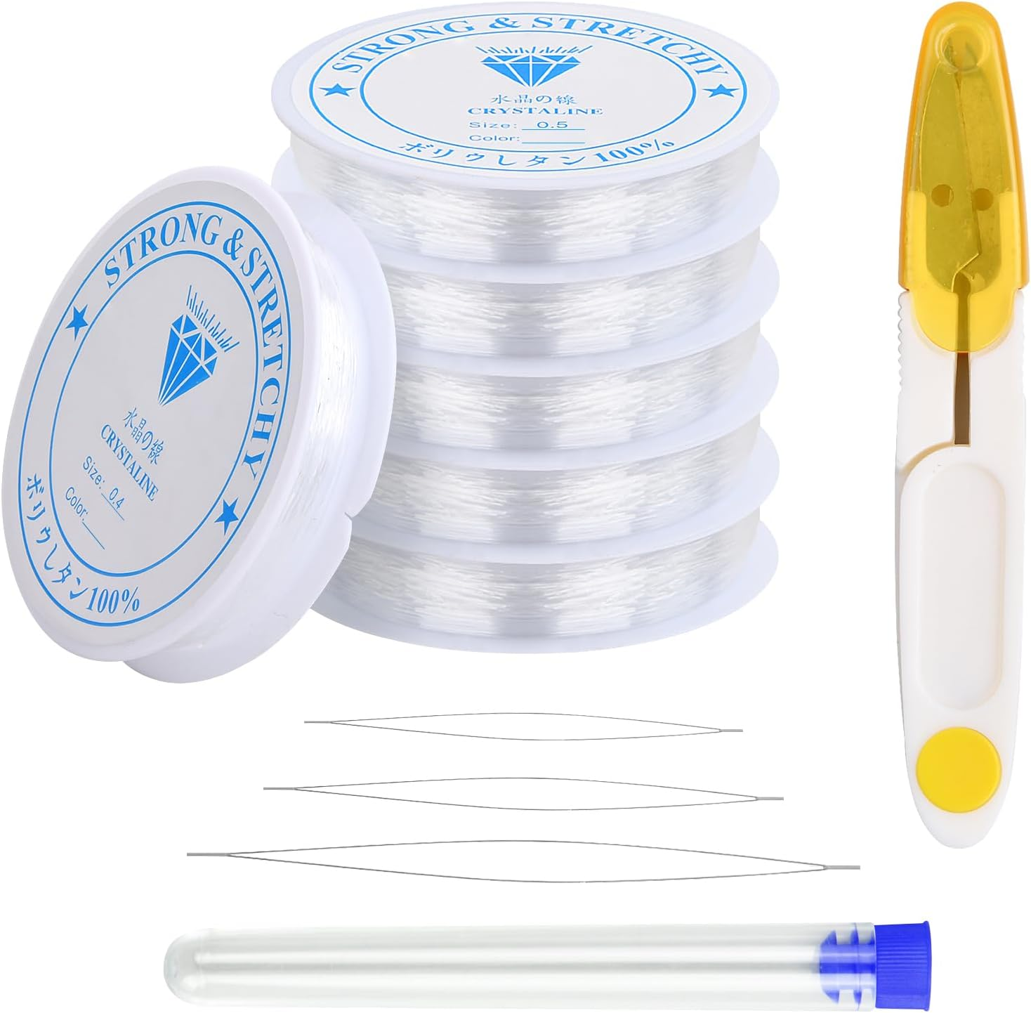 Clear Bracelet Elastic 6 Rolls Clear Bracelet Elastic String, Elastic Cord for Bracelet Making, Durable & Strong Bead Thread, with 3 Bead Needles and 1 Cutter, for Jewellery Making & DIY Bracelets image number 6