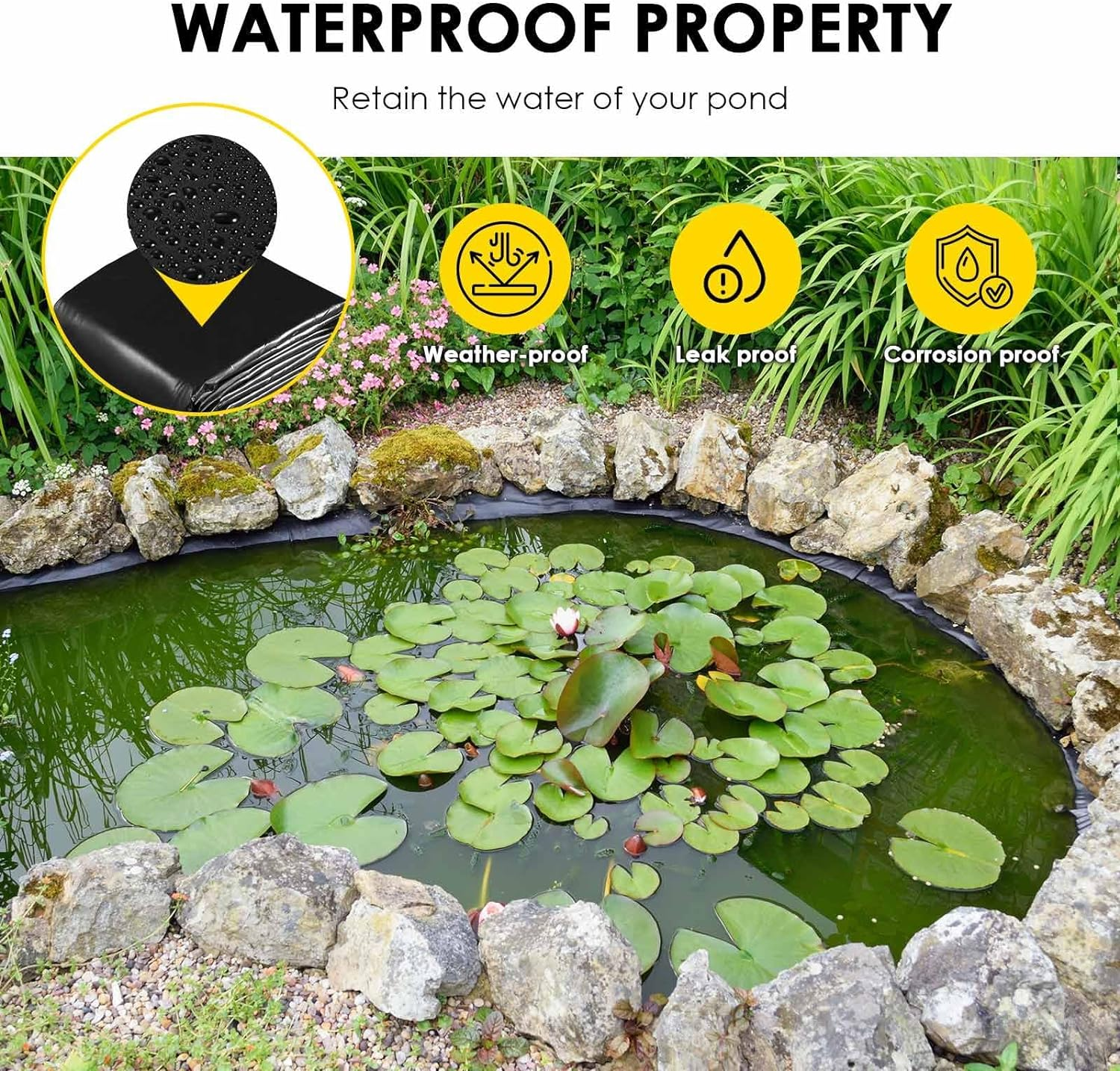 6X5M Pond Liner HDPE Fish Waterfall Water Garden Koi Pool Skin Pad Black Fountain Landscaping Reservoir Heavy Duty 0.2Mm image number 5
