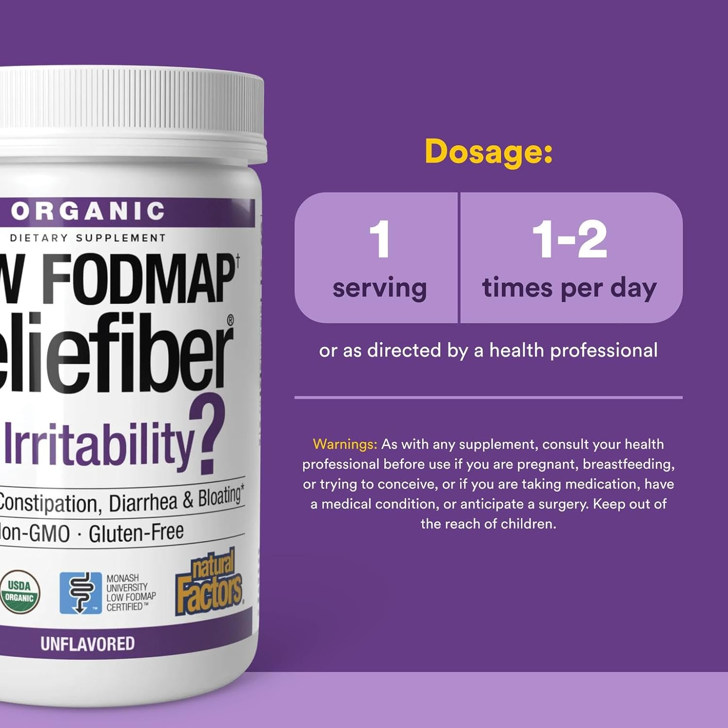 Natural Factors, Organic Low Fodmap Reliefiber, Unflavored, 5.3 Oz (150 G) image number 5