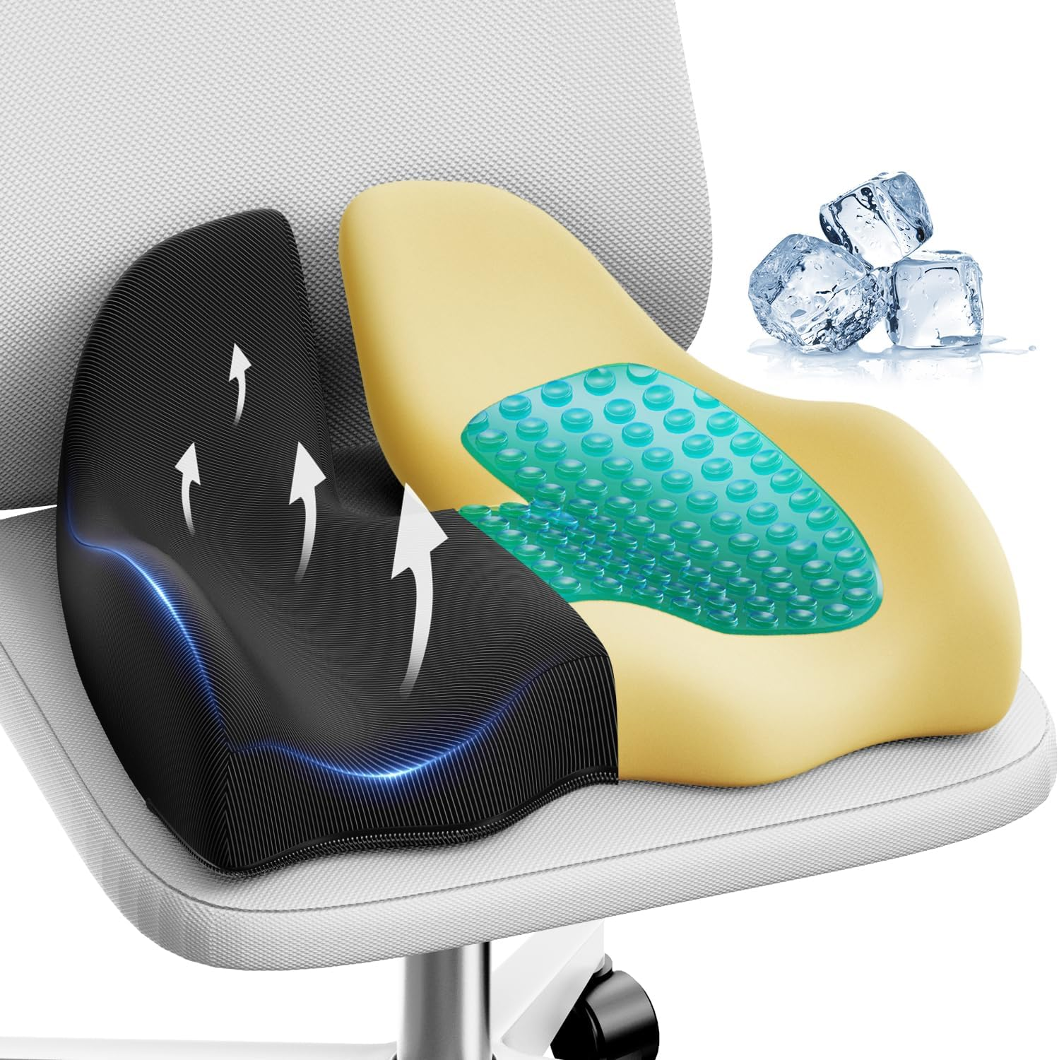 Benazcap X Large Gel Seat Cushion for Office Chair Ergonomic Cushions-Gel & Memory Foam Coccyx Butt Pillow for Sciatica & Back Pain Relief for Long Sitting for Gaming Chair and Car Seat-Black image number 5