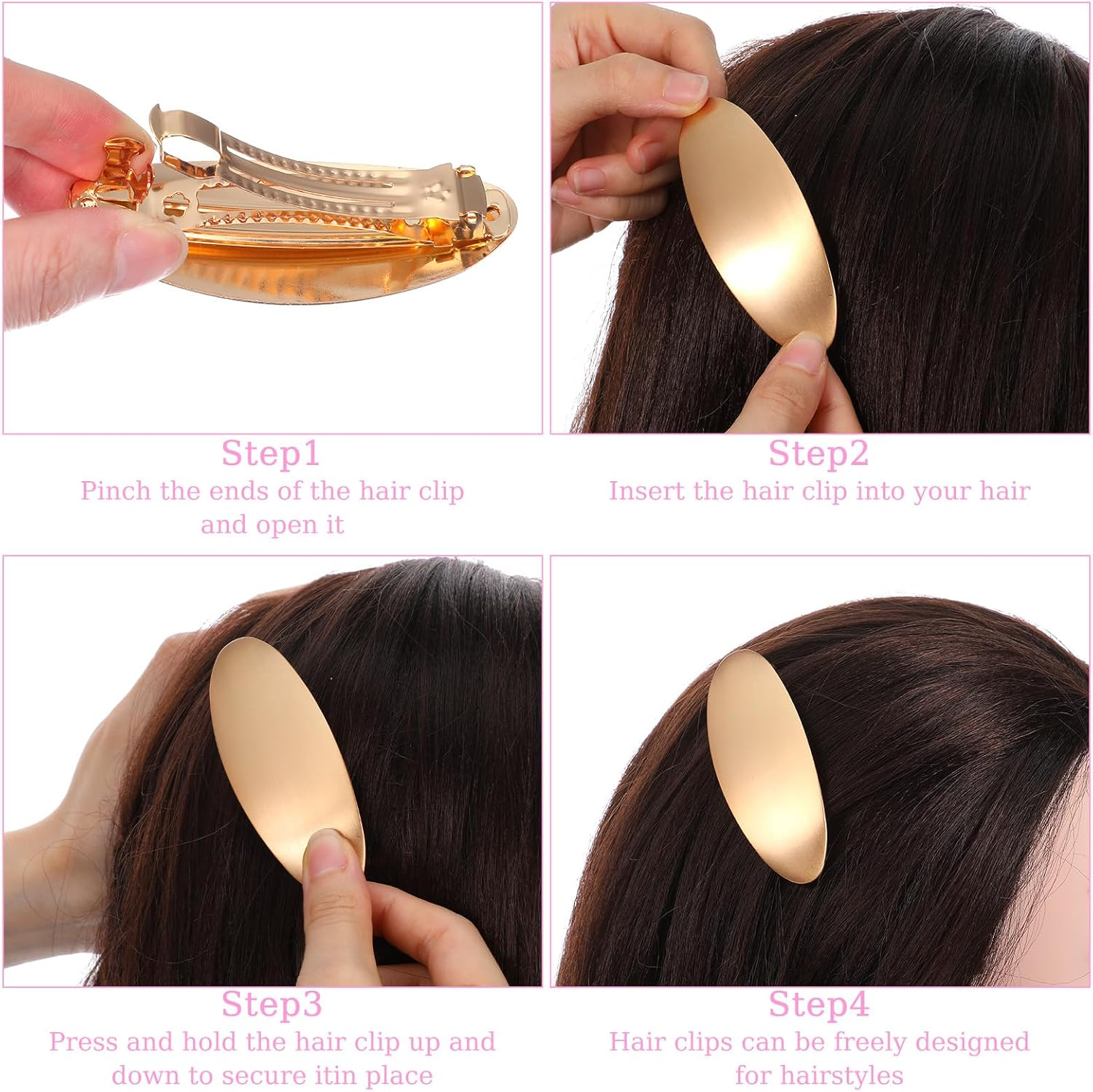 1 X Metal Hair Clip Gold, Simple French Hair Clip, Silver Oval Hair Clips, Women'S Hair Clip, Small Flat for Women, Girls, Thin Hair, Thick Hair (3 Inches) image number 4