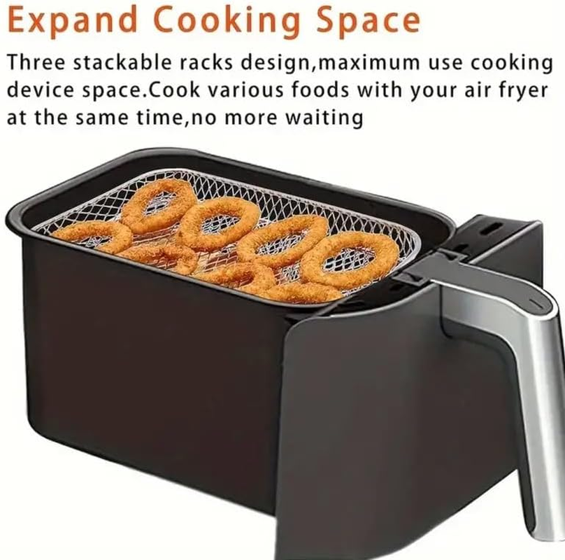 AIMALL 3-Piece Air Fryer Grill Rack &ndash; Food Grade 304 Stainless Steel, Multi-Layer Stackable Mesh Tray for Round, Square, and Rectangular Air Fryers image number 6
