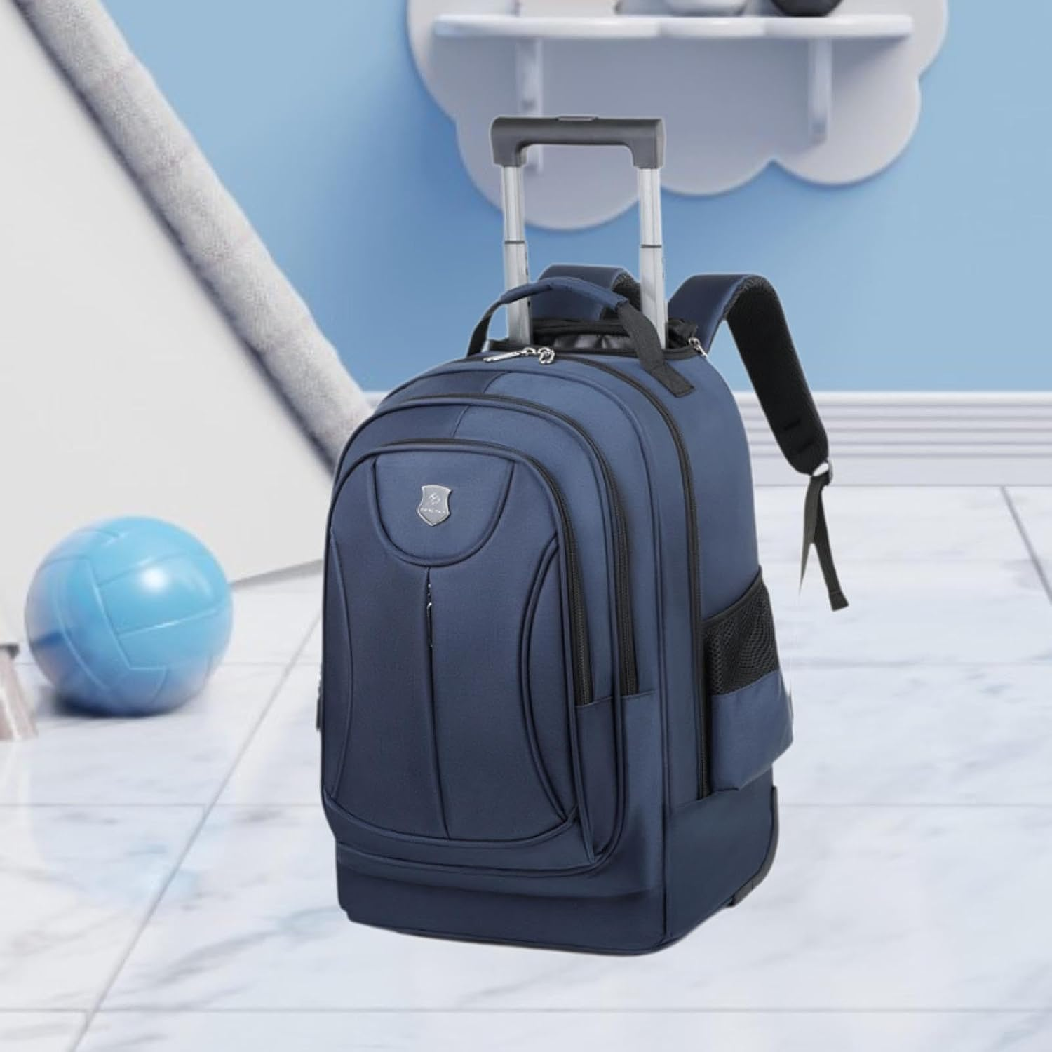 Magideal Rolling Backpack with Trolley Trolley Backpack with Wheels Hidden Lever Computer Bag Trolley Suitcase Bag for Business Travel - Black image number 5