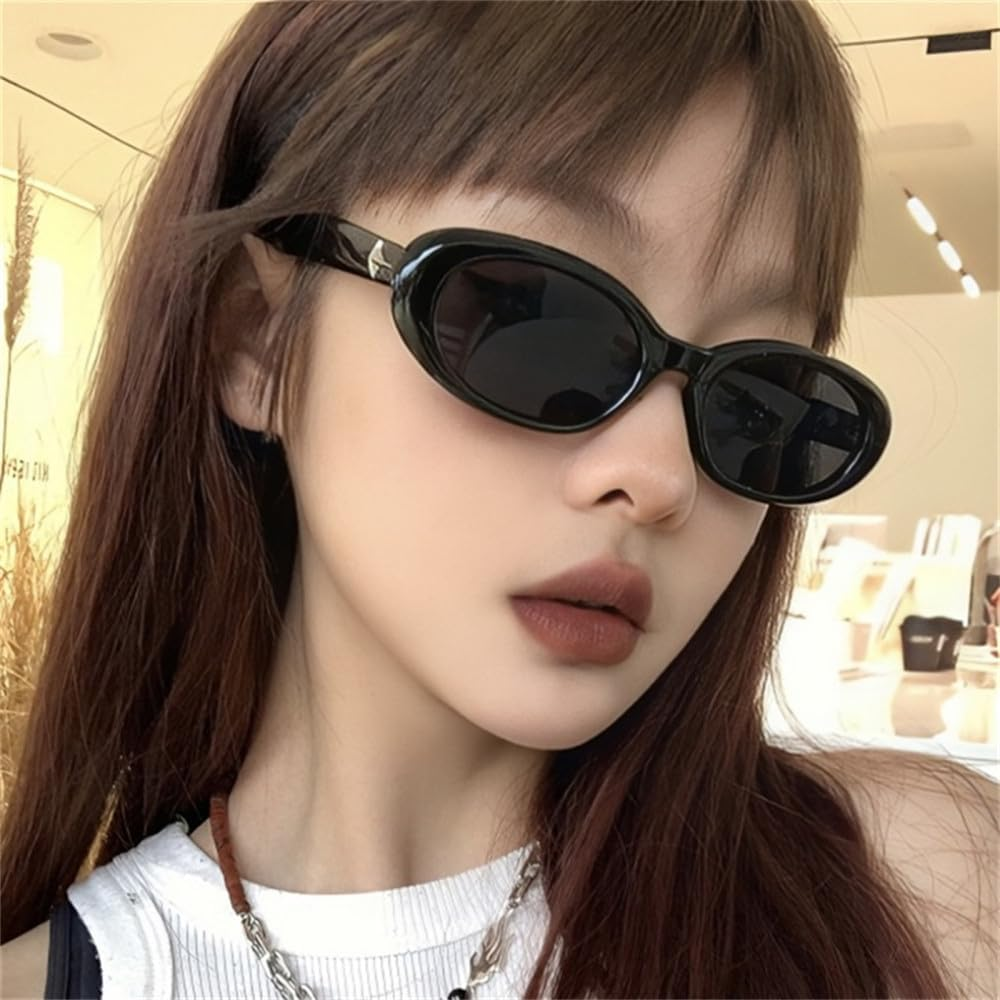 Small Oval Star Vintage Sunglasses Women Glasses Black Pink - 3 image number 3