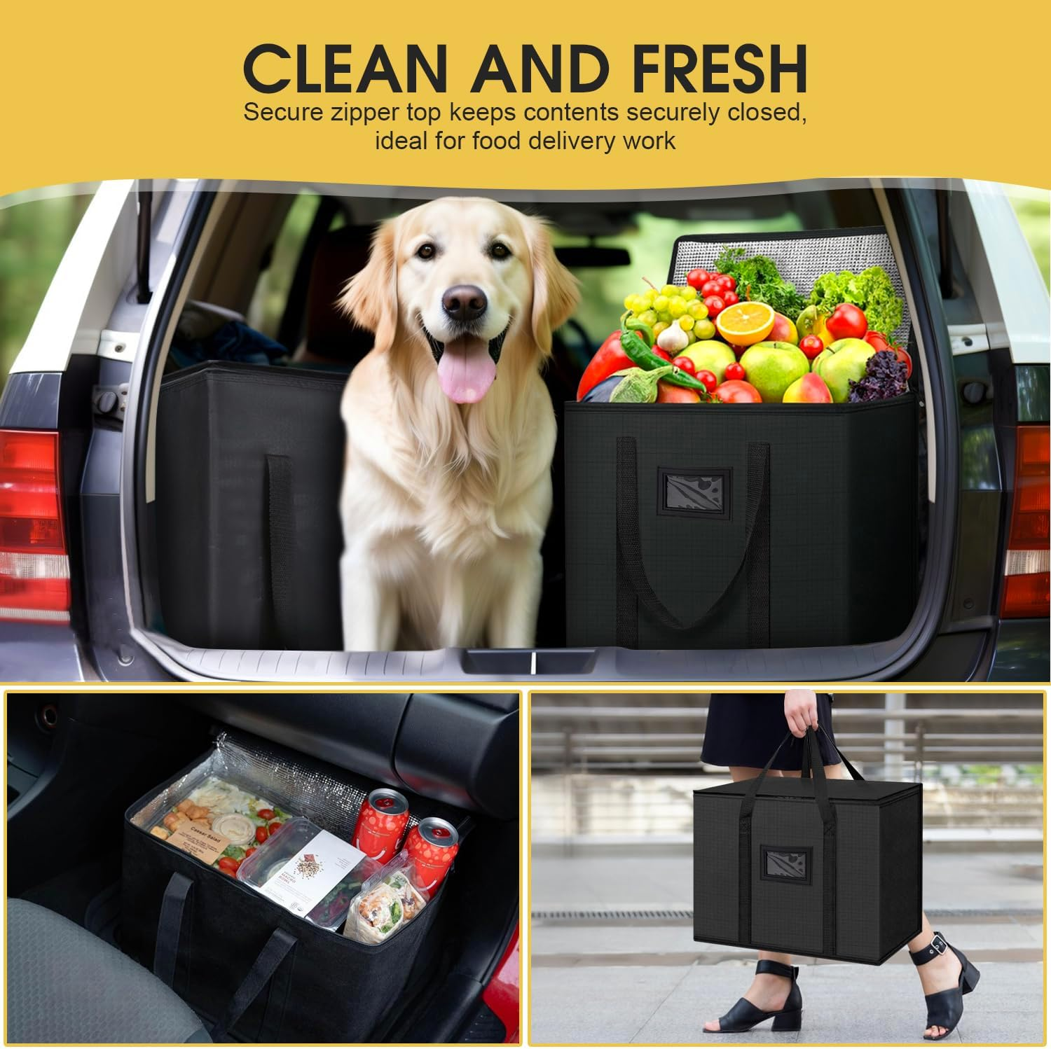 Large Insulated Delivery Bag, 43L/70L Cooler and Food Warmer, Reusable Insulation Pizza Warmer for Catering, Collapsible Grocery Shopping Tote