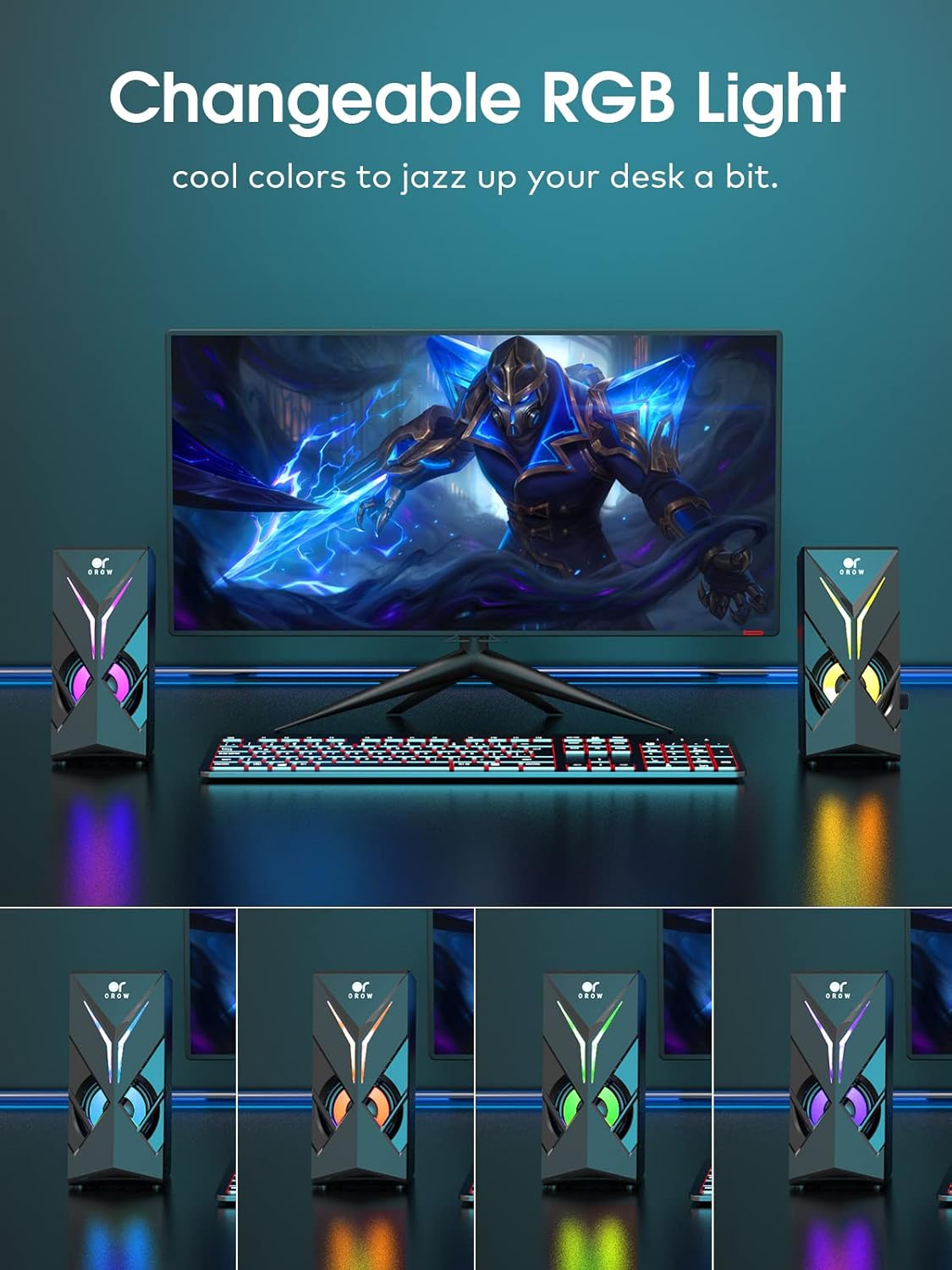 OROW 10W RGB Computer Speakers with Volume Control, Colorful LED Gaming Speakers for Pc/Desktop/Laptop/Monitor, 3.5Mm Aux Input, Lights On/Off Option (S201) image number 2