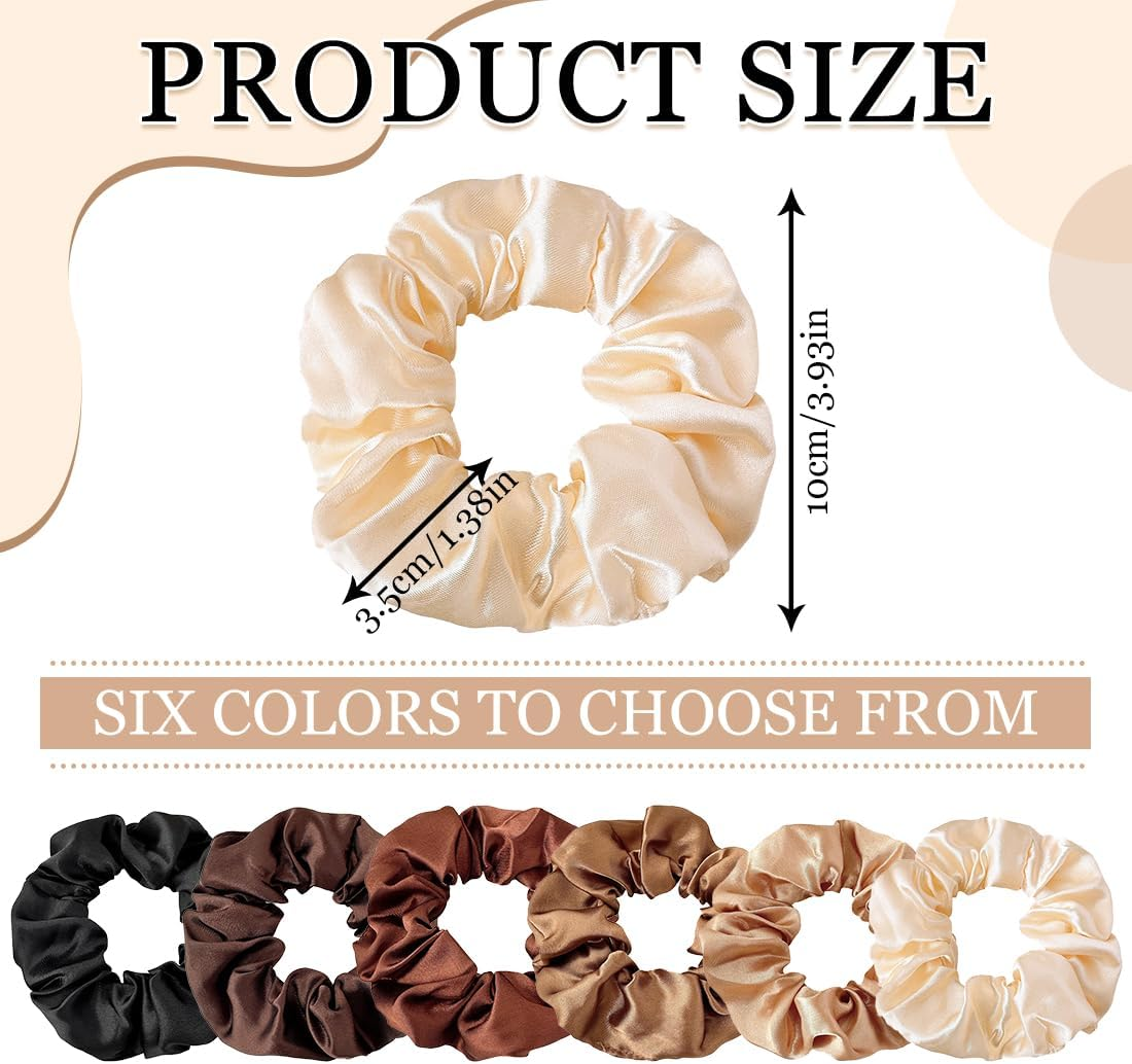 Pack of 6 Satin Hair Scrunchies for Women, Premium Velvet Hair Bobbles, Plain Elastic Thick Bands, Hair Scrunchies Soft Elastic Silk Skrunschis Large image number 5