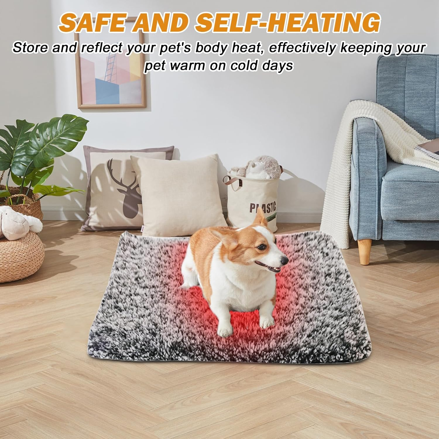 SPORWAY Self-Heating Pet Blanket, Fabric, Single Layered, Grey, 58X88Cm, Winter image number 6