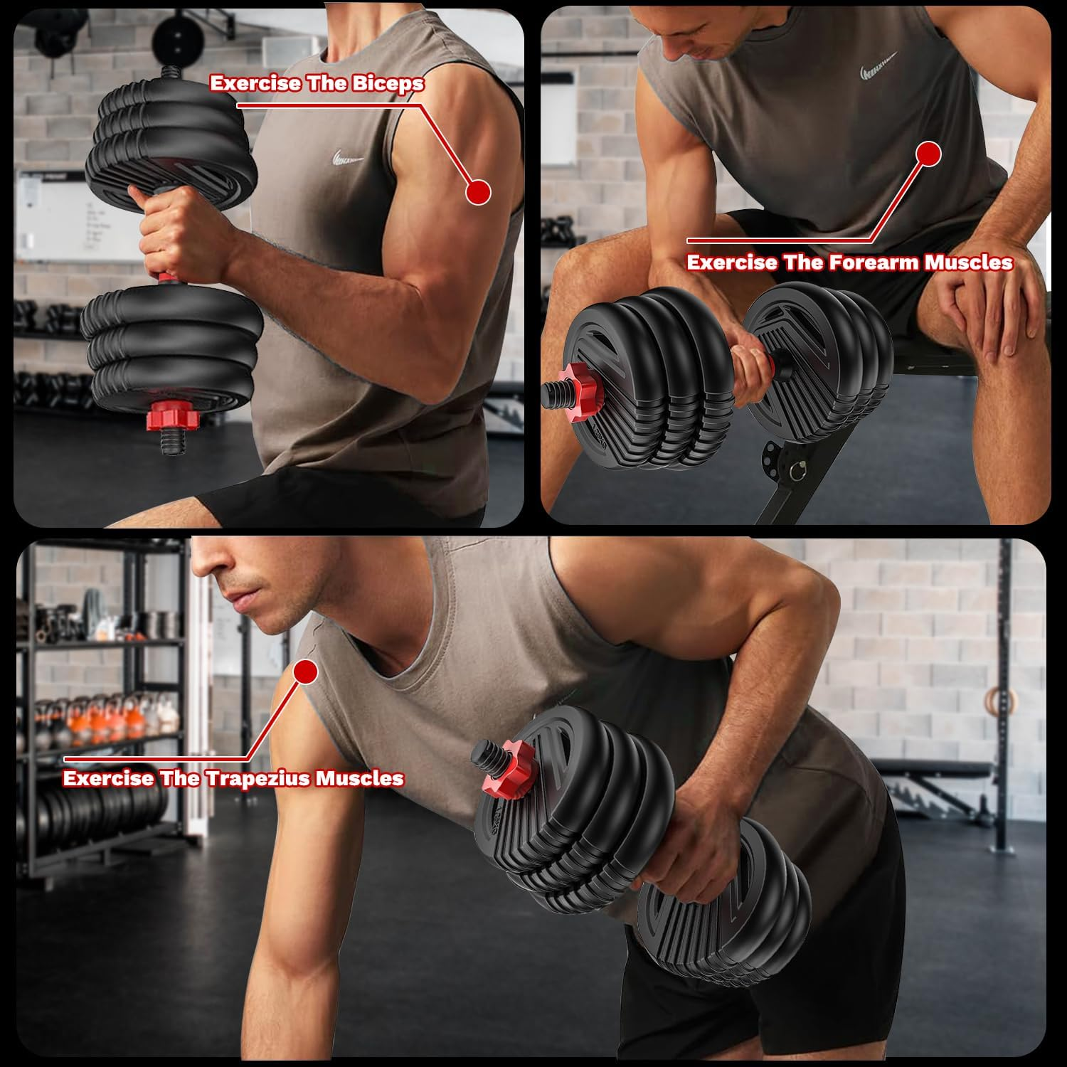 Yildue Adjustable Dumbbells Set,Free Weights Set 15KG/20KG/30KG with Connector,4 in 1 Dumbbells Sets Used as Barbell/Kettle Bells/Push up Stand (15Kg Barbell+Kettlebell Sets) image number 3