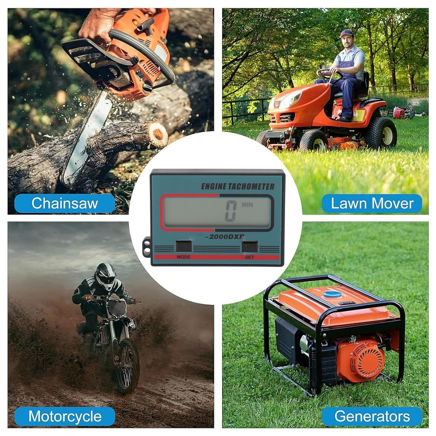 Handheld Digital Chainsaw Tachometer Tach Gauge, 2 Stroke 4 Stroke LCD Display Tach Gauge in Minutes, Small Digital Engine Tachometer for Lawnmower Chain Saw image number 4