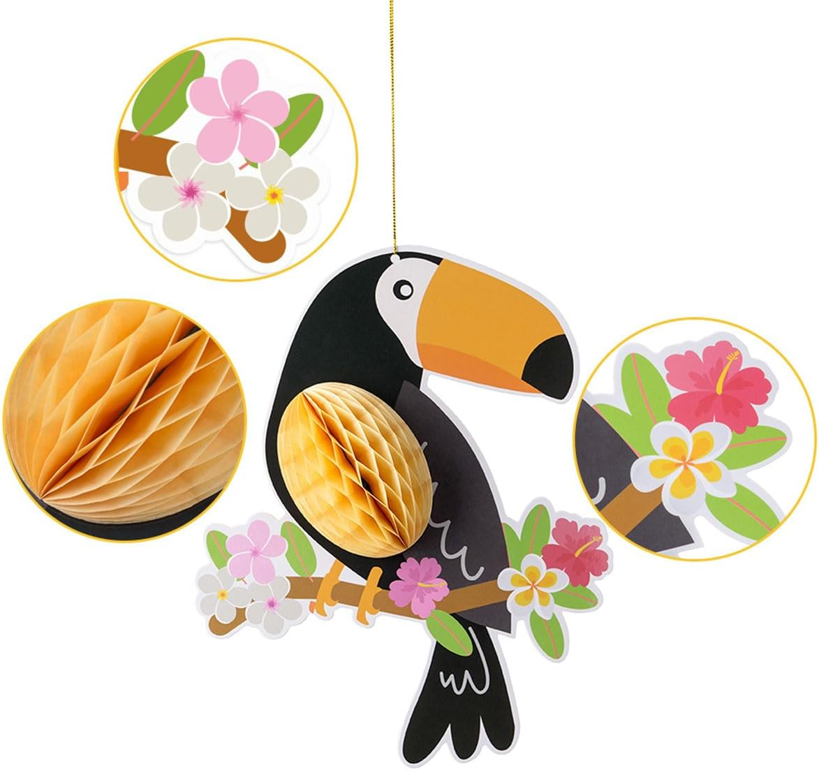 AIMALL 9X Tropical Parrot Honeycomb Decorations - Vibrant Hawaiian Hanging Birds for Summer Party, Bar, Wall Decor image number 3