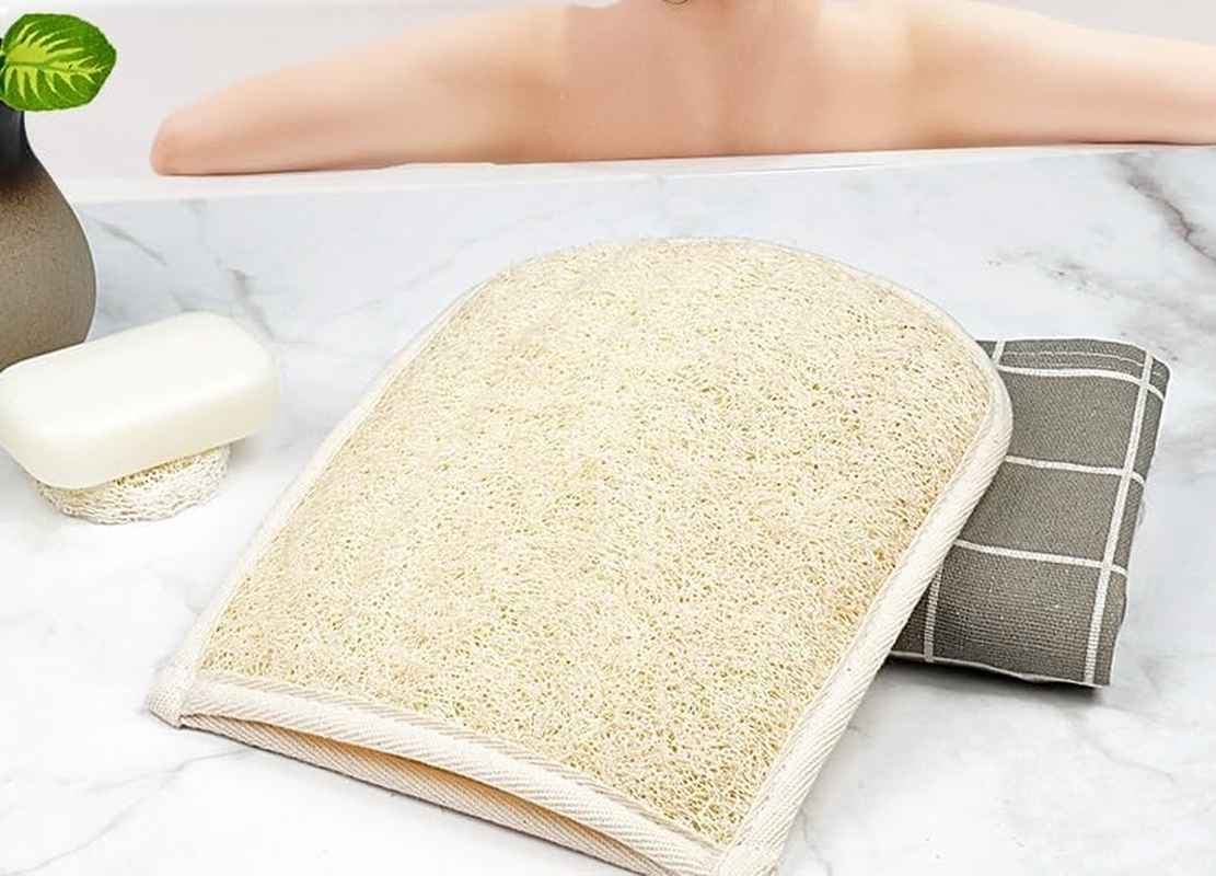 Premium Exfoliating Loofah Glove Pad Body Scrubber. Our Gloves Are Made of Natural Shower Sponge and Soft Cotton Materials (Style1, 15 * 20Cm) image number 3