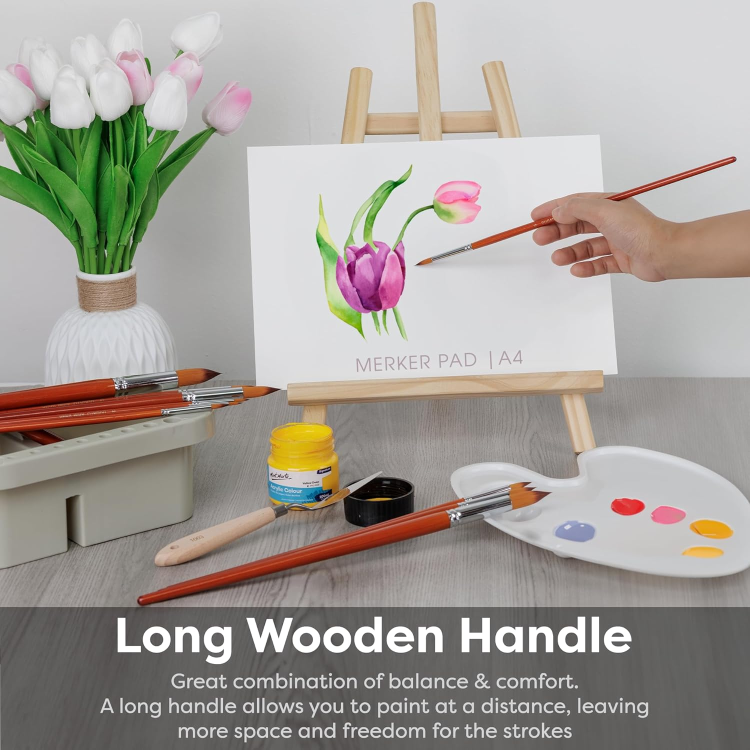 Artist Watercolor Paint Brushes Set 13Pcs - round Pointed Tip Soft Anti-Shedding Nylon Hair Wood Long Handle - Detail Paint Brush for Watercolor, Acrylics, Ink, Gouache, Oil, Tempera, Paint by Numbers image number 6