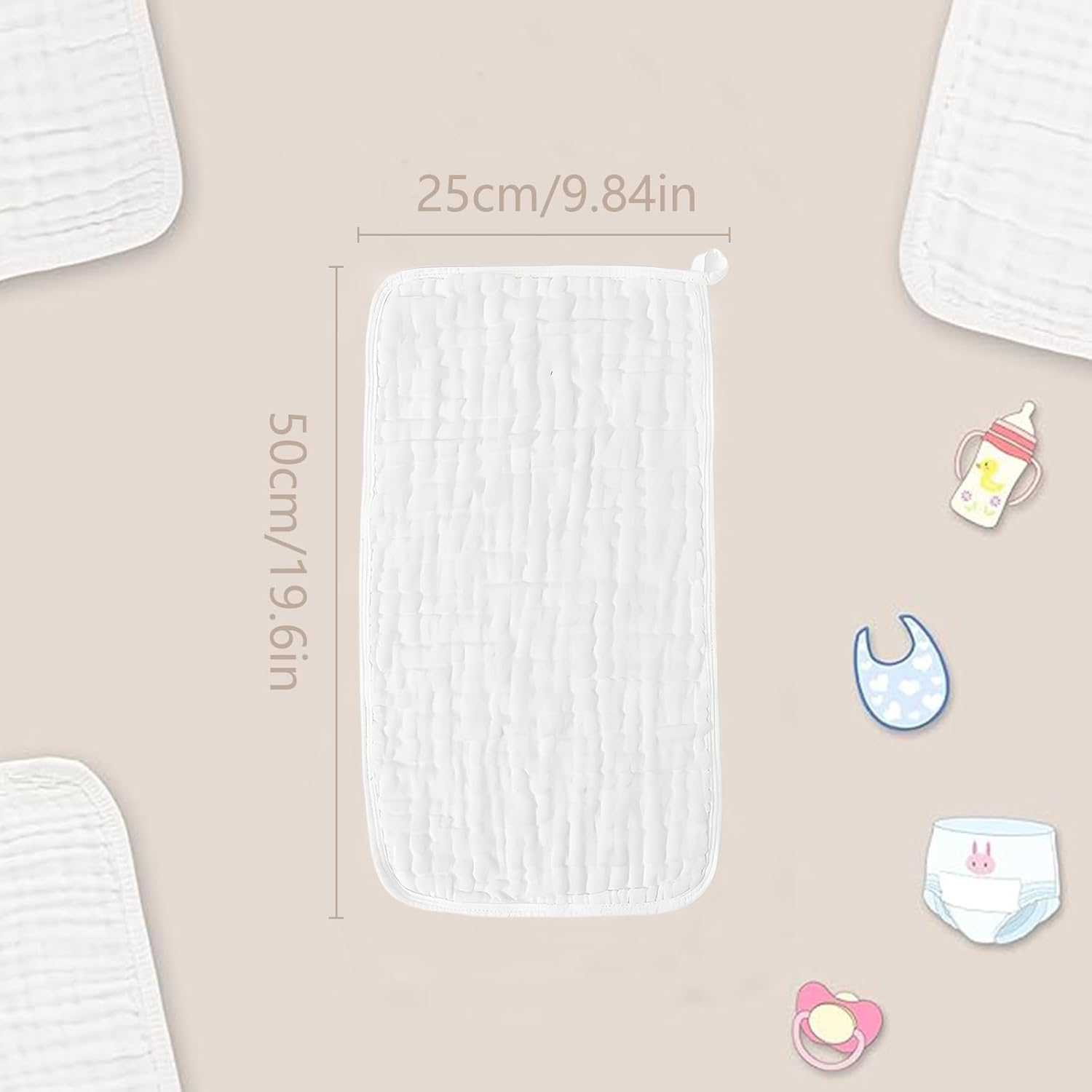 10PC Muslin Burp Cloths for Baby, 100% Cotton Layer 20''&times;10'' Soft Absorbent Face Towel,For Boys and Girls, Newborn Essentials (Whitepink)