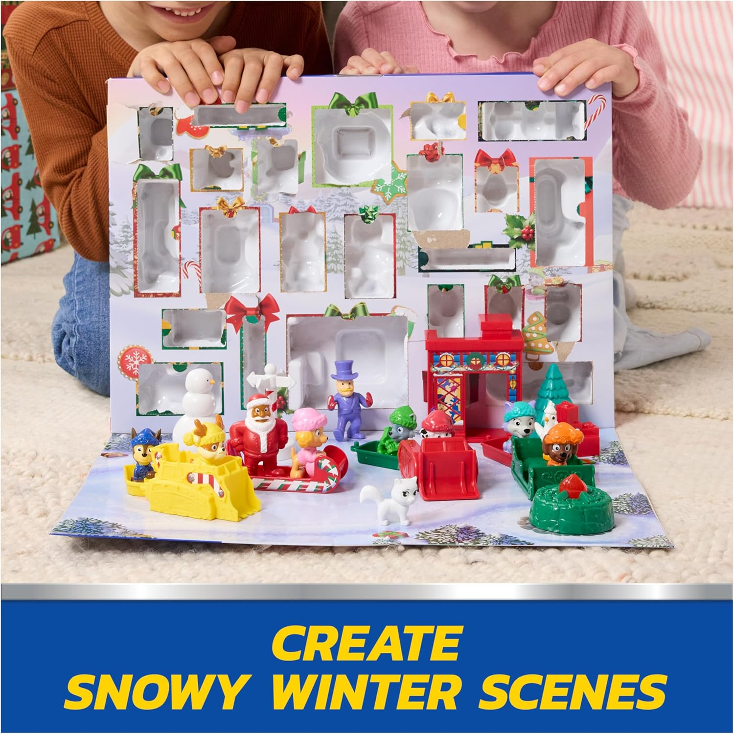 PAW Patrol Holiday Rescue Advent Calendar, 24 Surprise Toys - Figures, Miniature Vehicles and Accessories, Kids Toys for Boys and Girls Ages 3 and Up image number 2