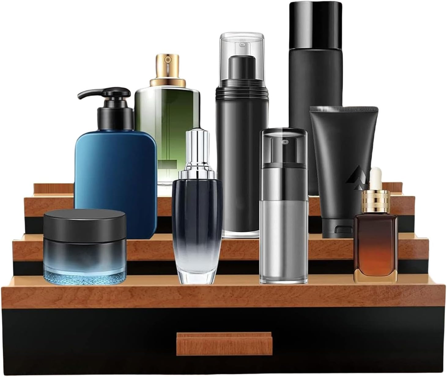 Perfume Display Shelf - 3 Tier Perfume Stand Shelf with Drawer,Home Storage for Cash, Bank Cards, Watches, Sunglasses, Fragrance image number 6