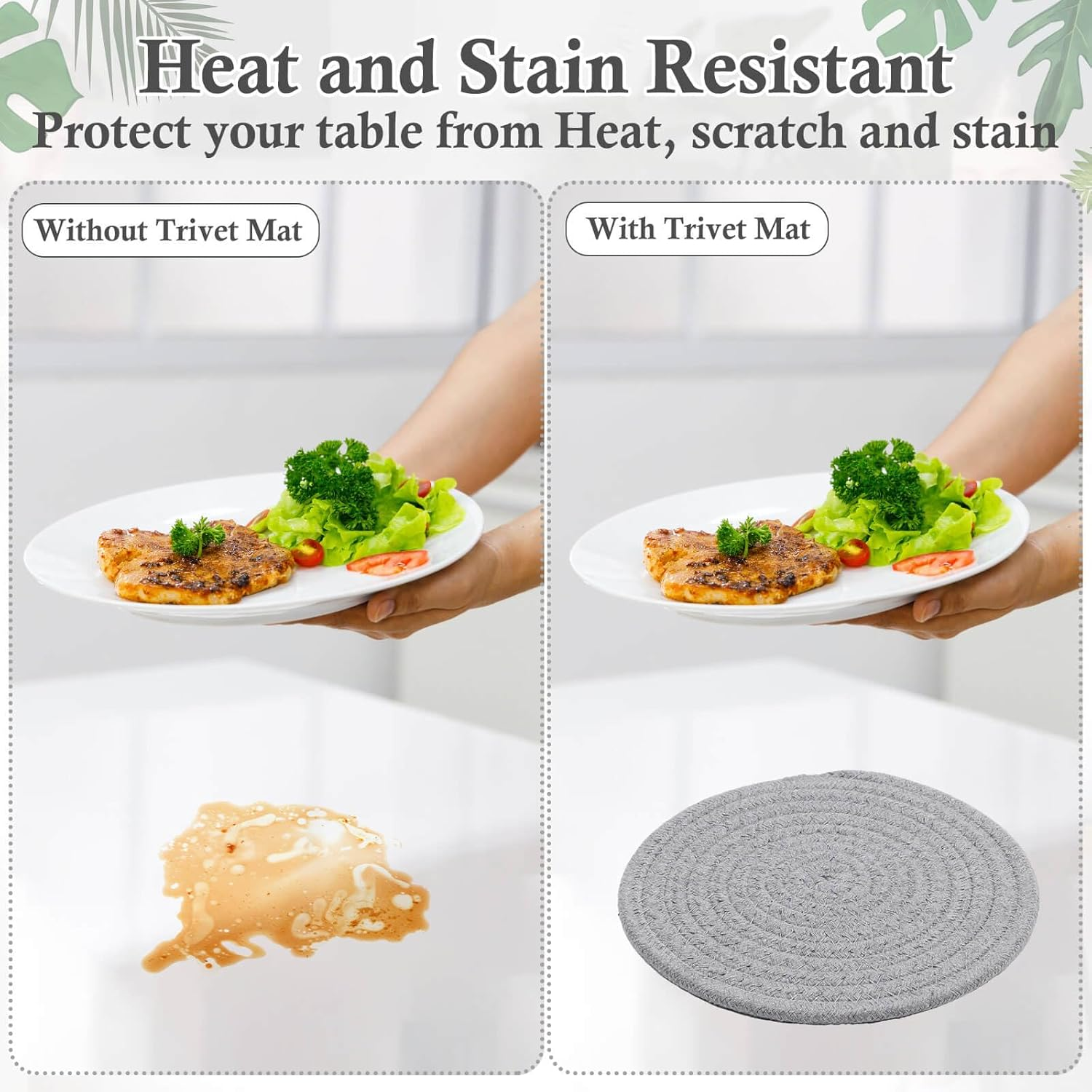 Billbotk 7" Trivets for Dishes, Pots and Pans, 4 Heat Resistant Hot Pads, Pot Holders for Kitchen, Plate Mats for Kitchen Decor (Gray & Brown) image number 5