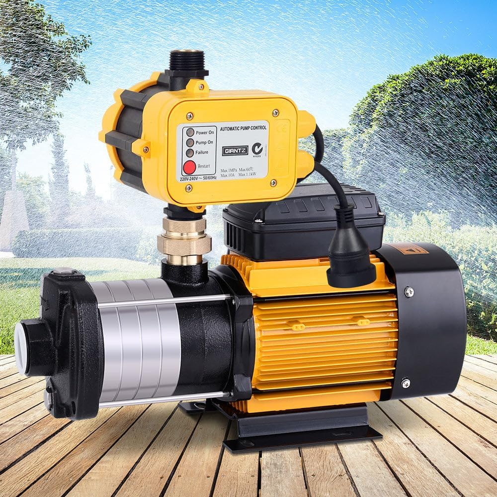 Giantz Water Pump, 2000W Max. Electric High Pressure Garden Pumps Controller Irrigation for Pool Pond Rain Tank Home Farm Clean, Multi Stage Fully Automatic Anti-Rust Black Yellow