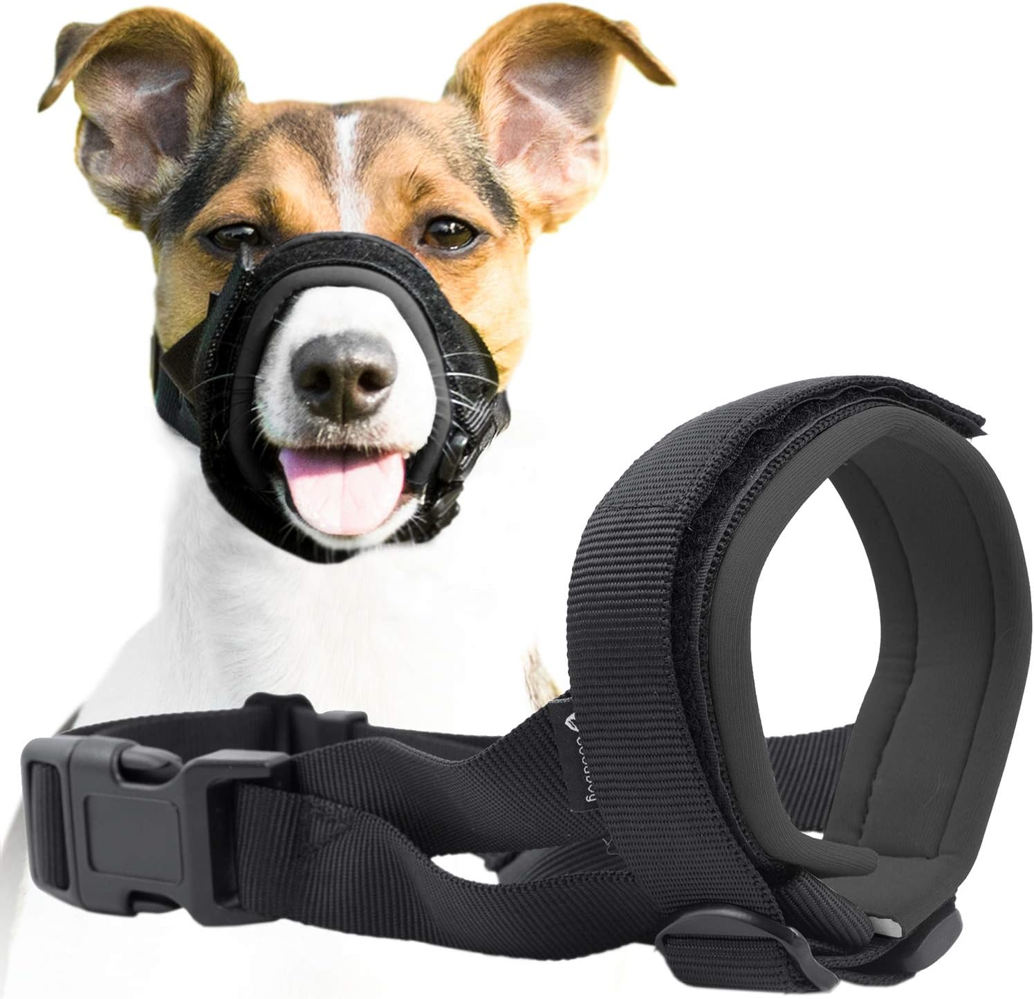 Gentle Muzzle Guard for Dogs - Prevents Biting and Unwanted Chewing Safely &ndash; New Secure Comfort Fit - Soft Neoprene Padding &ndash; No More Chafing &ndash; Training Guide Helps Build Bonds with Pet (L, Pink)