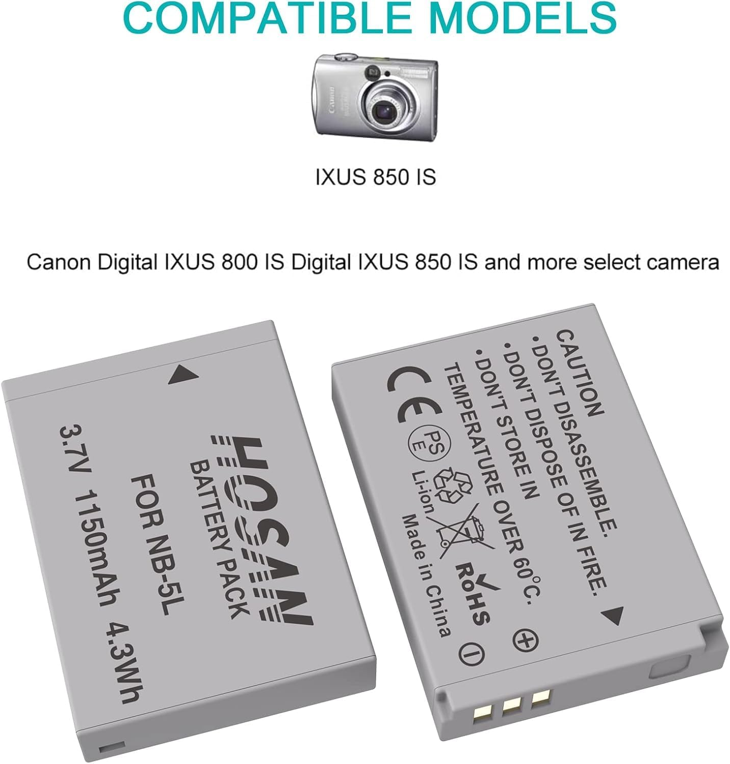 NB-5L Battery (2-Pack) and Portable USB Charger Kit for Canon NB-5L Canon Powershot S100, S110, SD790IS, SD850IS, SD870IS, SD880IS, SD890IS, SD970IS