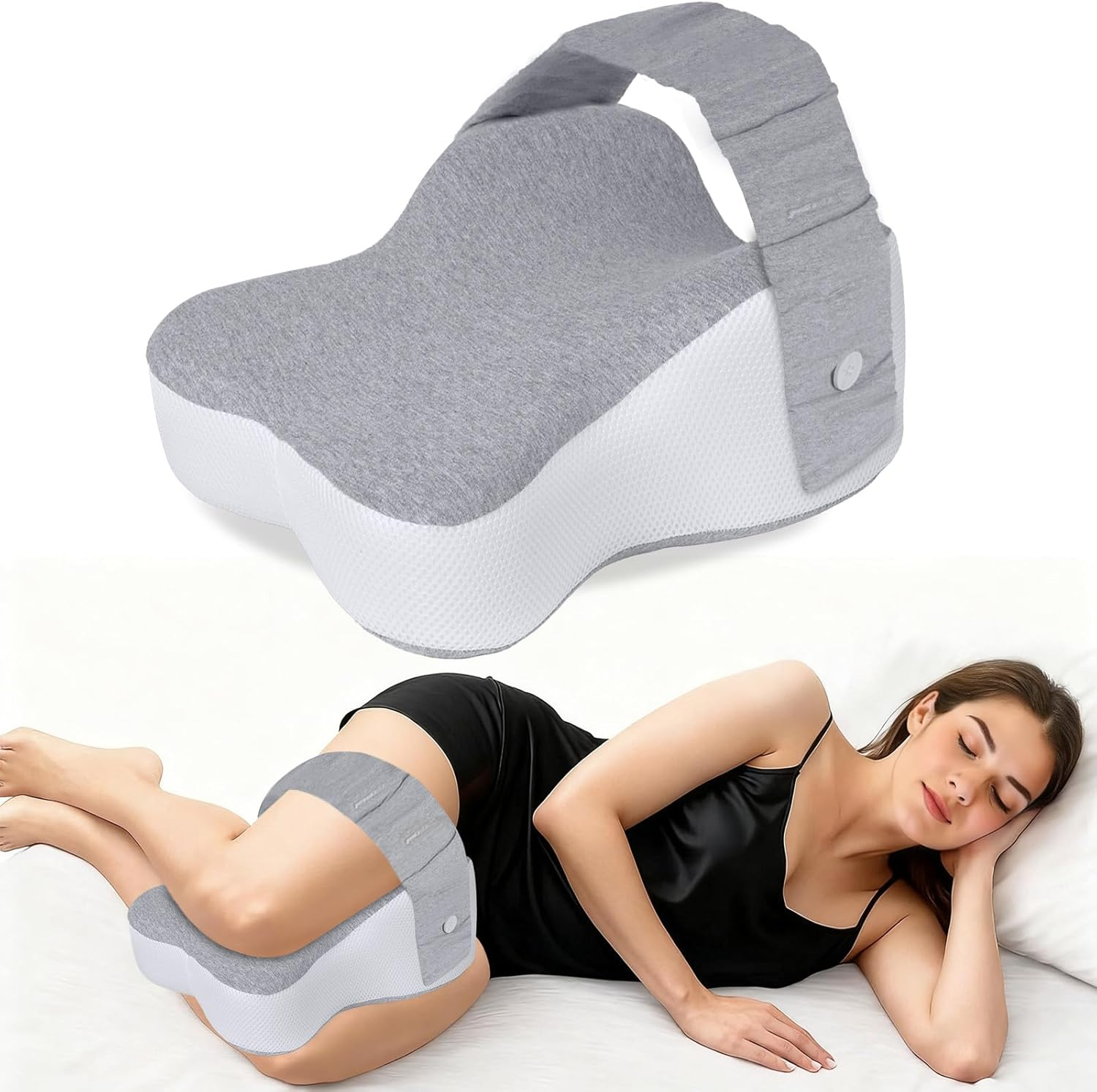 Knee Pillow Leg, Ergonomic Side Sleeping Pillows, Large Comfortable Memory Foam Leg Pillows with 4-Level Adjustable Strap for Side Sleeper, Leg Support Cushion with Removable & Washable Cover image number 3