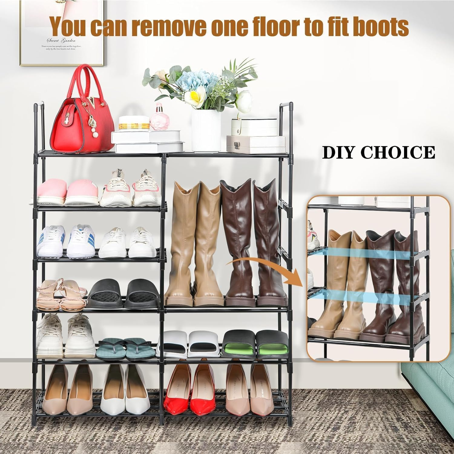 9 Tiers Shoe Rack Storage Organizer, Stackable Space Saving 52-55 Pairs Shoes Shelf Holder for Entryway Closet Bedroom Hallway Garage Door