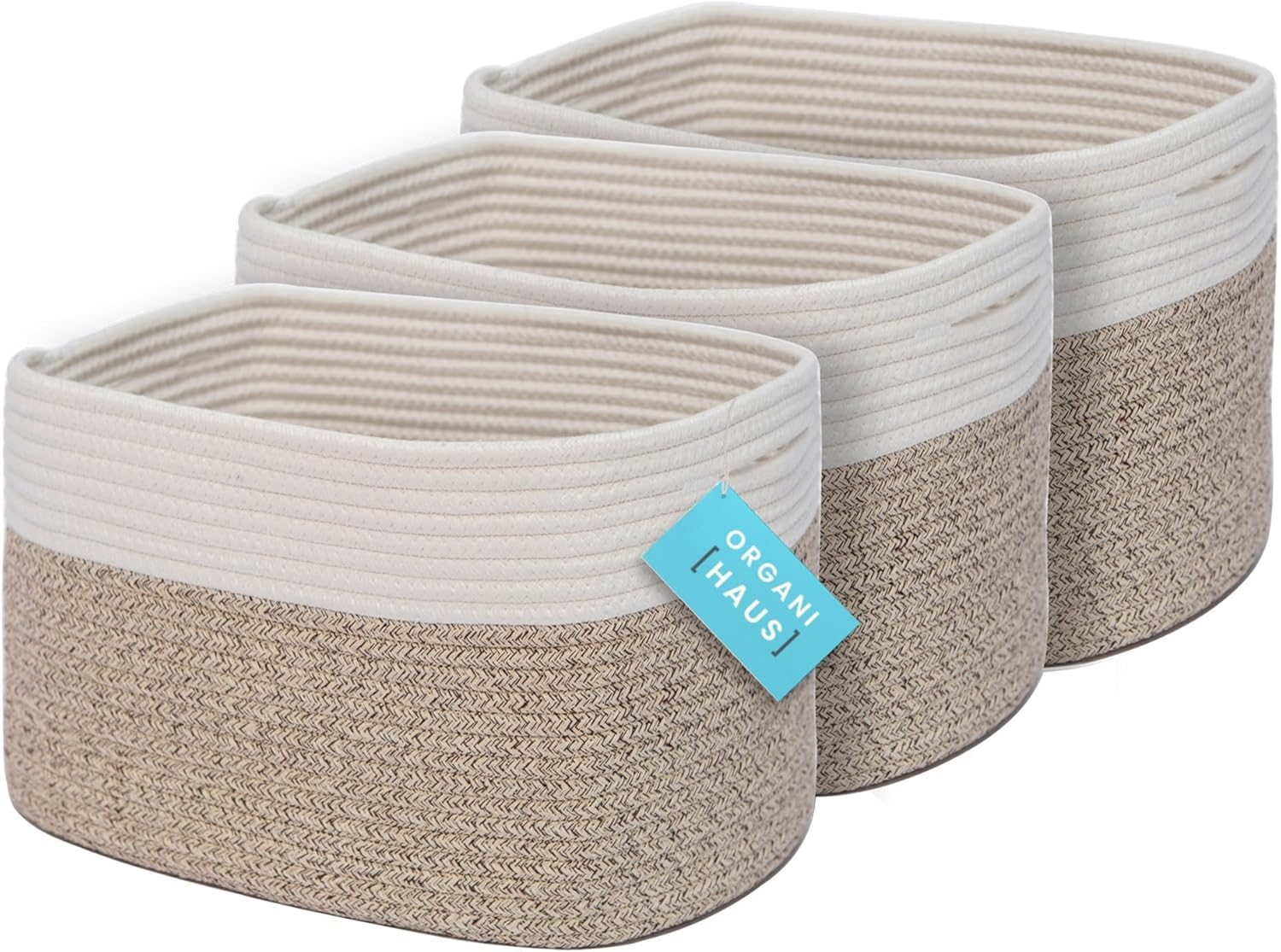 Organihaus Set of 3 Cute Rainbow Storage Basket for Toys & Cloths | Cotton Rope Basket for Decor | Shoe Basket Organizers & Storage | Decorative Storage Baskets & Bins | Woven Baskets for Storage