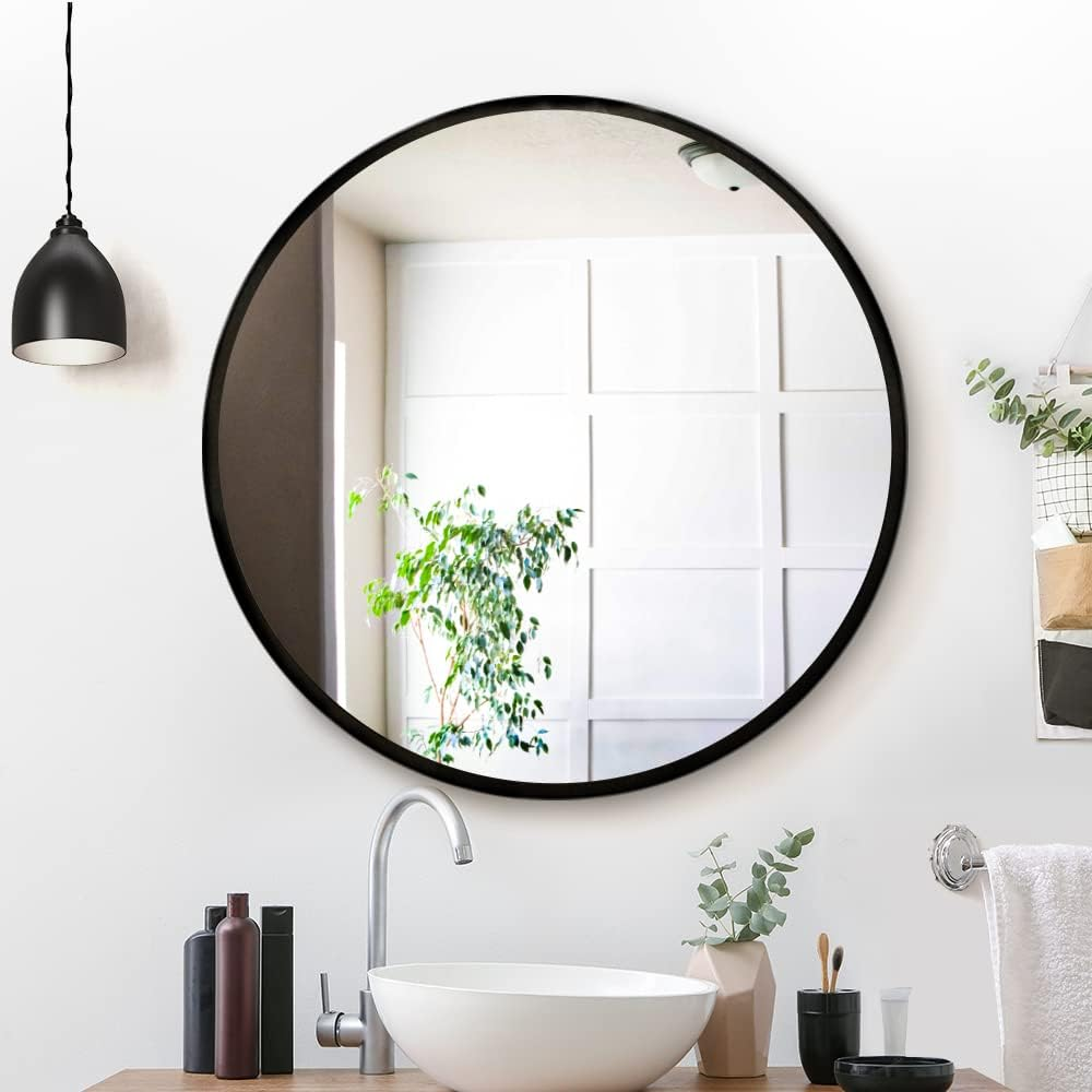 Embellir Wall Mirror, 80Cm Metal Frame Vanity Makeup Shower Bathroom Make up Mirrors Wall-Mounted Decorative Hanging Room Decor for Home Bedroom Hallway, Oval Silver Coated Modern Circle Black image number 4
