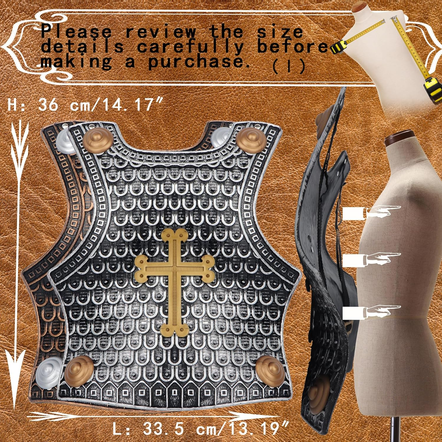 Crusaders Medieval Knight Armor Props Set Including Chest Plate Shield and Swords