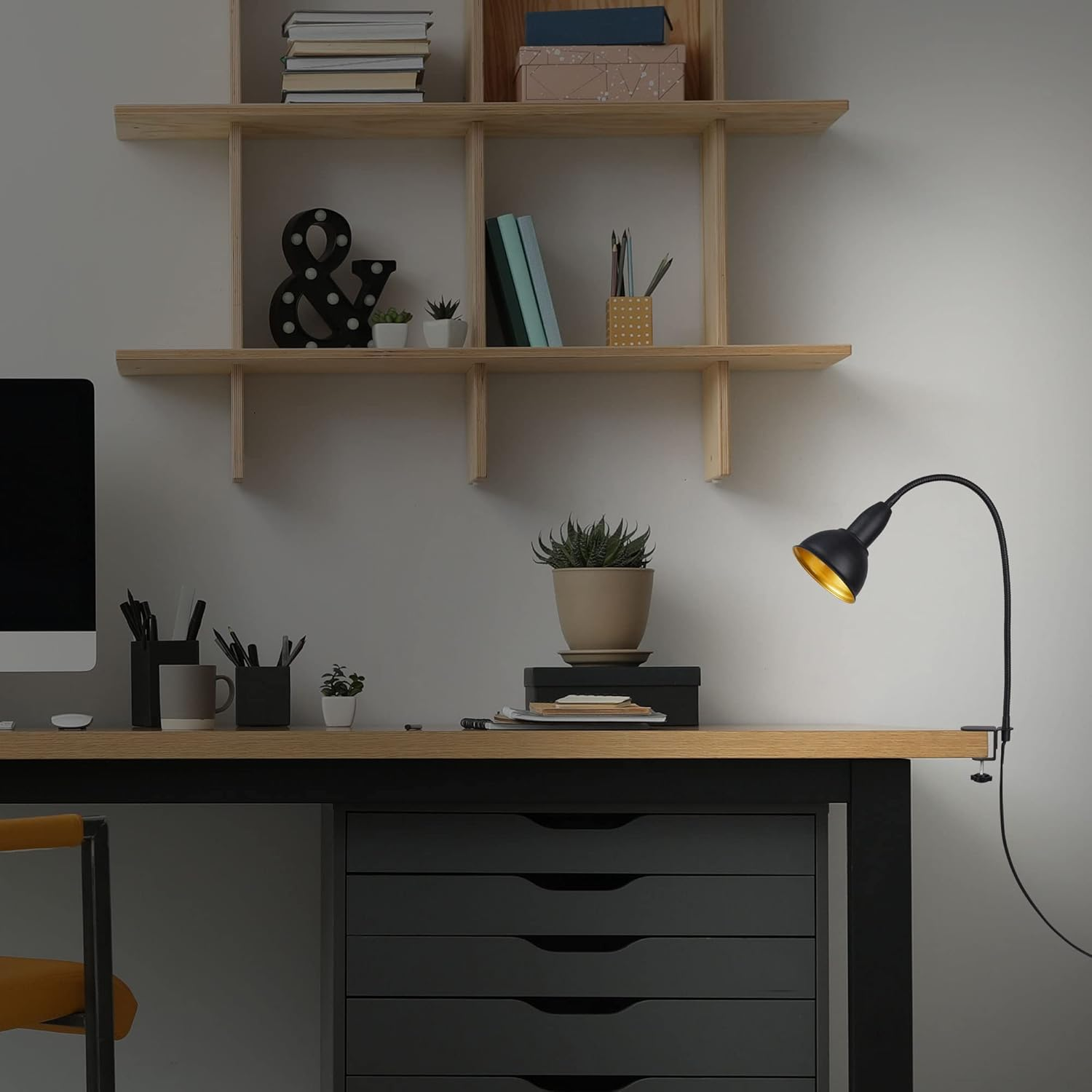 BRILONER Leuchten 2603-015 Retro Clamp Light Reading Lamp with Flex Arm with On/Off Switch 1X E14 Max. 25 Watt Metal Black/Gold image number 6