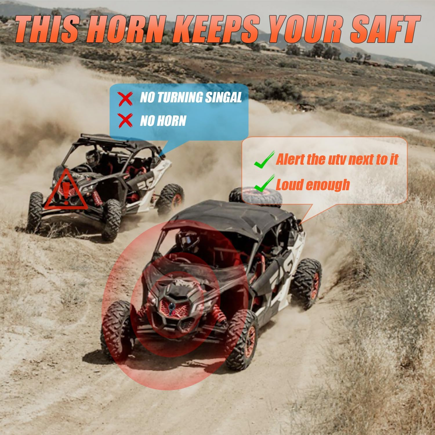 RANSOTO 12V Universal UTV Horn Kit with Rocker Switch Compatible with Polaris RZR Ranger General, Kawasaki Teryx, Can Am, Arctic Cat Wildcat, Yamaha Rhino image number 2