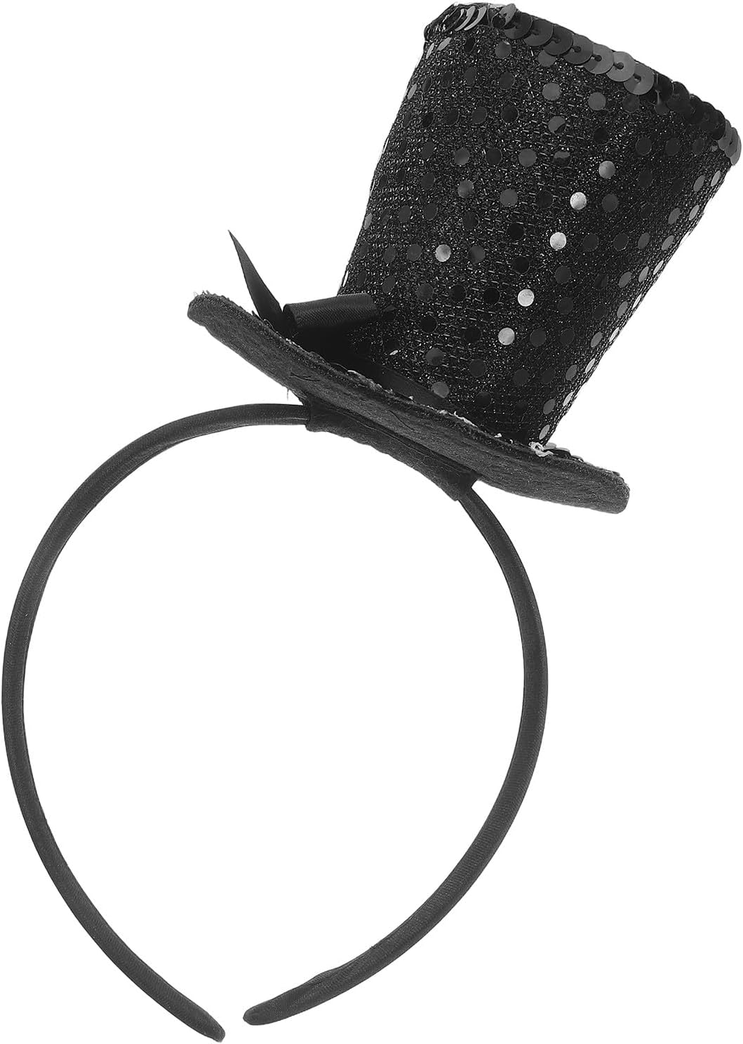 UKCOCO Sequin Headband with Bow Mini Cylinder Style Black Glitter Hair Band for Women Ideal for Tea Party, Halloween, Cosplay, 20S Party and Photo Accessory image number 5