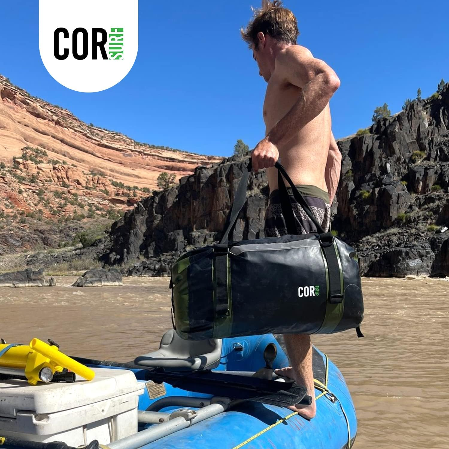 Waterproof Dry Duffel Bag - 100% Waterproof Rolltop Heavy-Duty Dry Duffle Bag for Boating, Rafting, Kayaking, Surf and Camping, 60L (Black and Green) image number 1