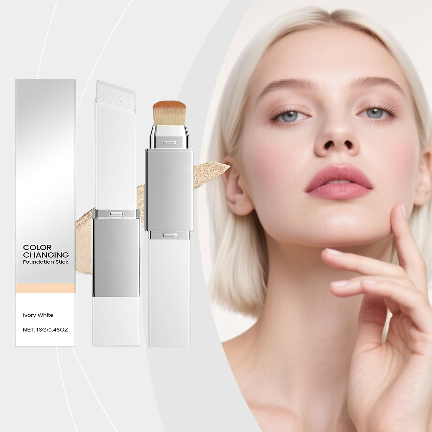 Cover Cream Stick V, Detachable Brush,Korean Color Changing Foundation With,Full to Medium Coverage Base Makeup (Ivory White) image number 2