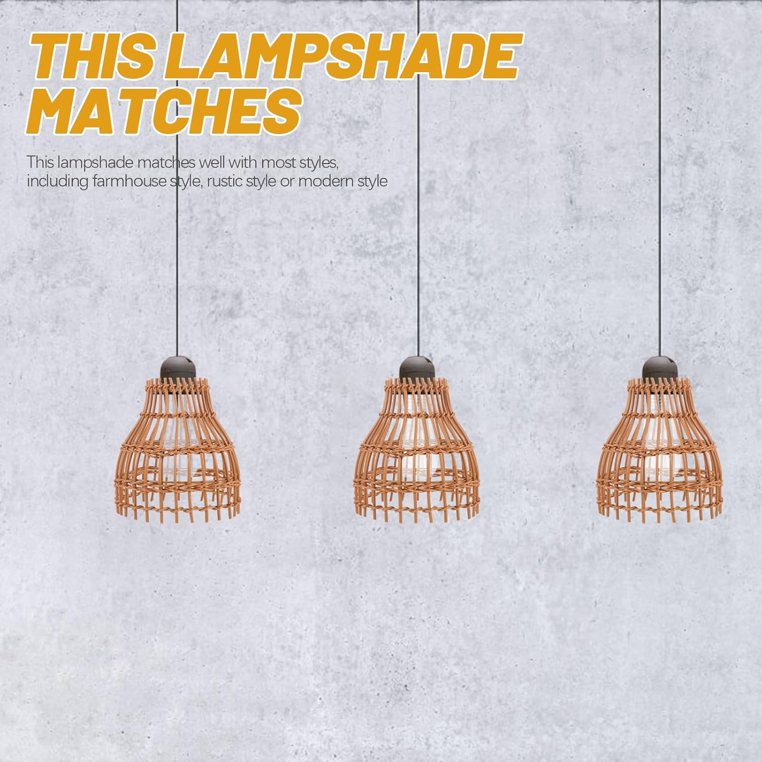 ULTECHNOVO Handmade Woven Rattan Pendant Lamp Shade For, Cover, Rustic Boho Lampshade Decoration for Dining Room and Study image number 3