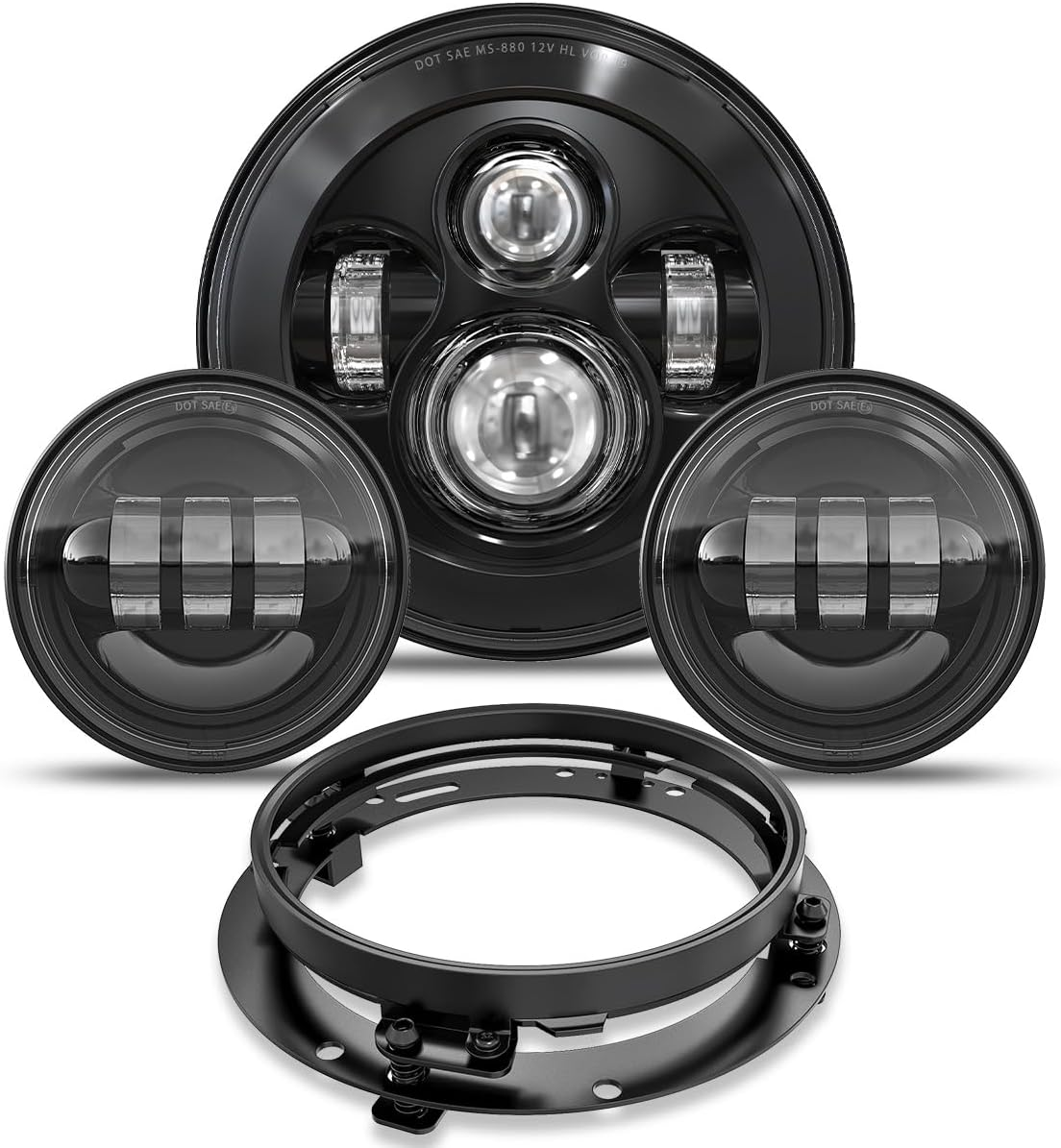 TRUCKMALL 7 Inch LED Headlight Fog Passing Lights DOT Kit Ring Motorcycle for Touring Road King Ultra Classic Electra Street Glide Tri Cvo Heritage Softail Slim Deluxe Fatboy Chrome