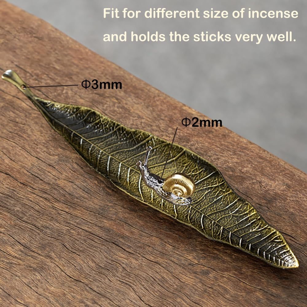 Incense Holder Set - 9 Inch Incense Leaf Boat Stick Holder, & Leaf and Snail Incense Burner, Modern Natural Design, Ceramic Incense Ash Cather for Counters, Meditation Room, Yoga, Home, Office