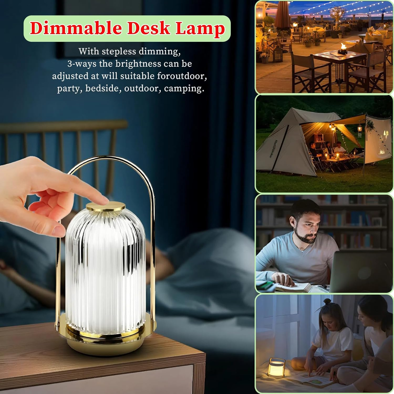 LED Table Lamp, Cordless Rechargeable, 3 Colour Stepless Dimming, Touch Control, Portable Night Light (Modern, Small+26#) image number 2