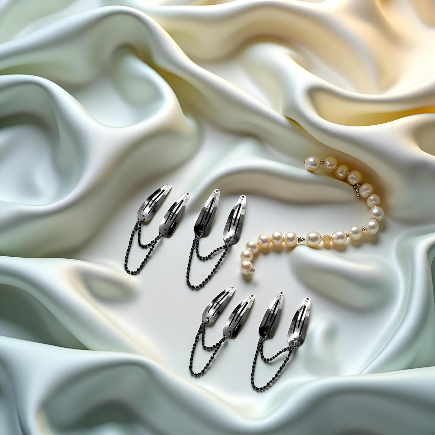 4Pcs Silver Metal Snap Hair Clips Chain Cross Heart Hair Barrettes Clips with Pendant Girls Hair Accessories，Hair Styling Accessories, Hair Care image number 6