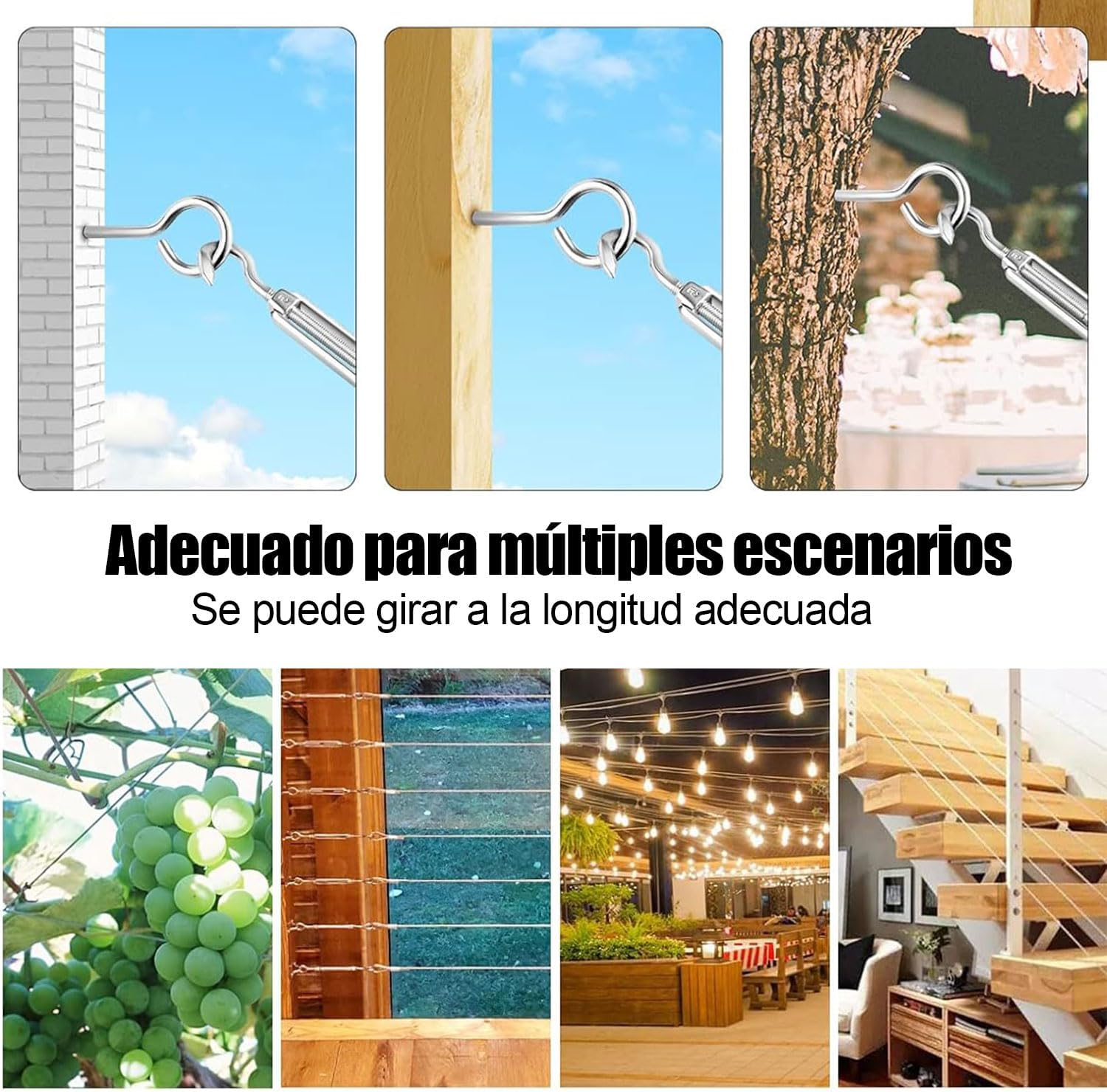 30M Wire Rope Kit, Stainless Steel Wire Rope 304, M5 Screw Clip Kit. Marine Grade Cable Railing Kit, Aircraft Wire Rope and Picture Suspension Kits. for Gardens, Kitchens, Railings, Decks, Crafts image number 4