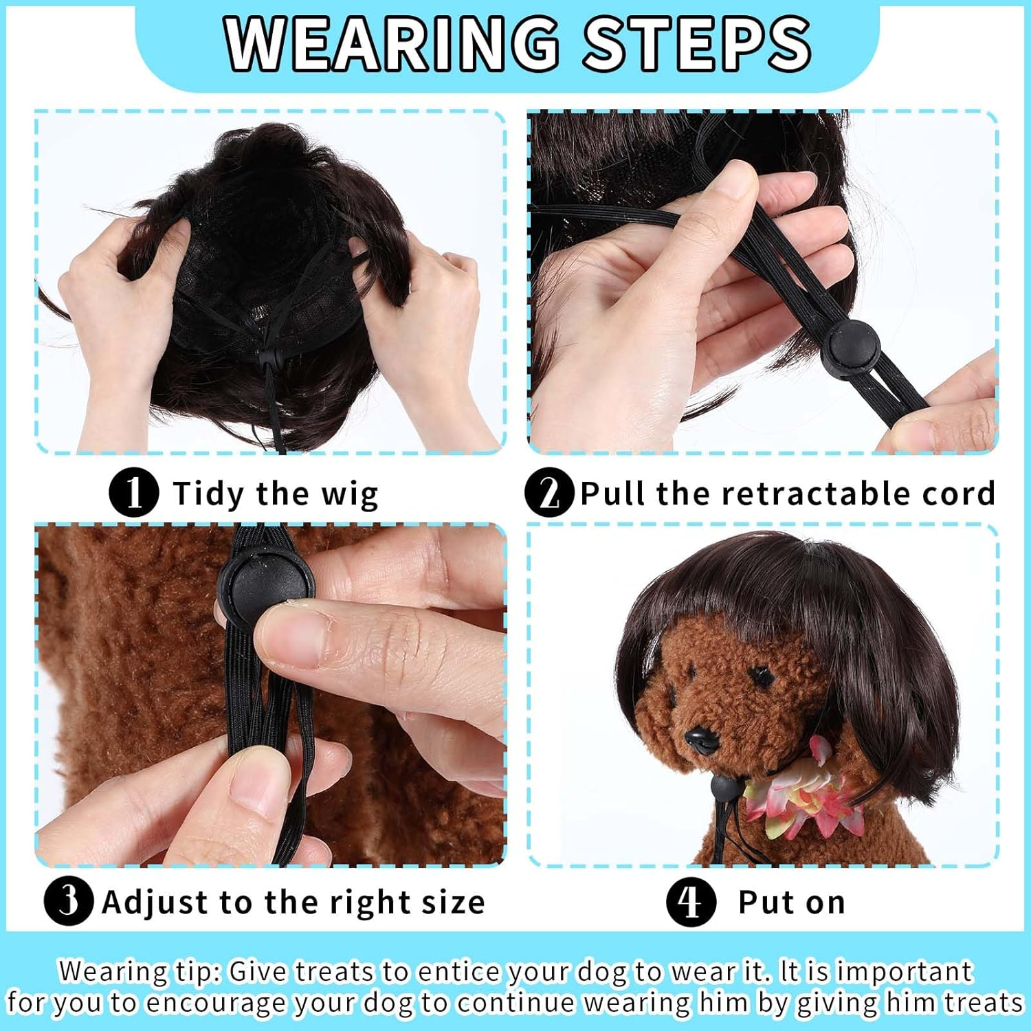 Sibba Halloween Dog Wig Trimmable Pet Costume Headpiece Funny Cat Cosplay Decoration Funny Clothes Cute Apparel for Halloween Christmas Parties Small Medium Large Dogs Double Adujustable Ear Strap image number 5